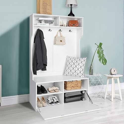 Miniatura 2 de hf-Choous Gerente de armario independiente, con gancho para ropa, múltiples estantes de almacenamiento, estante de almacenamiento de armario de