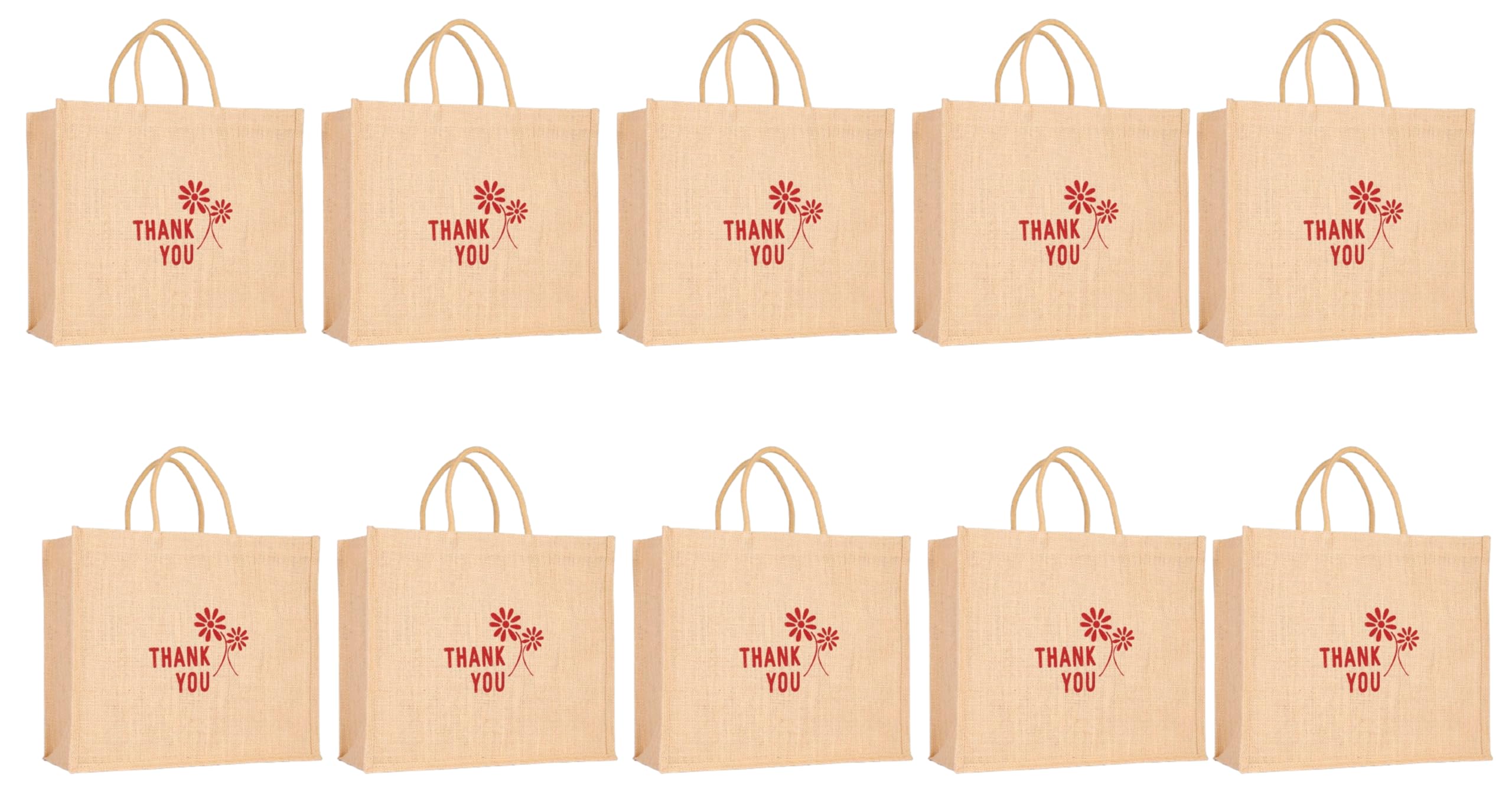 Soman Jute Ecofriendly Large(14x6x12inches) Return Gift Bags Thankyou printed Natural Pack of 10 Bags