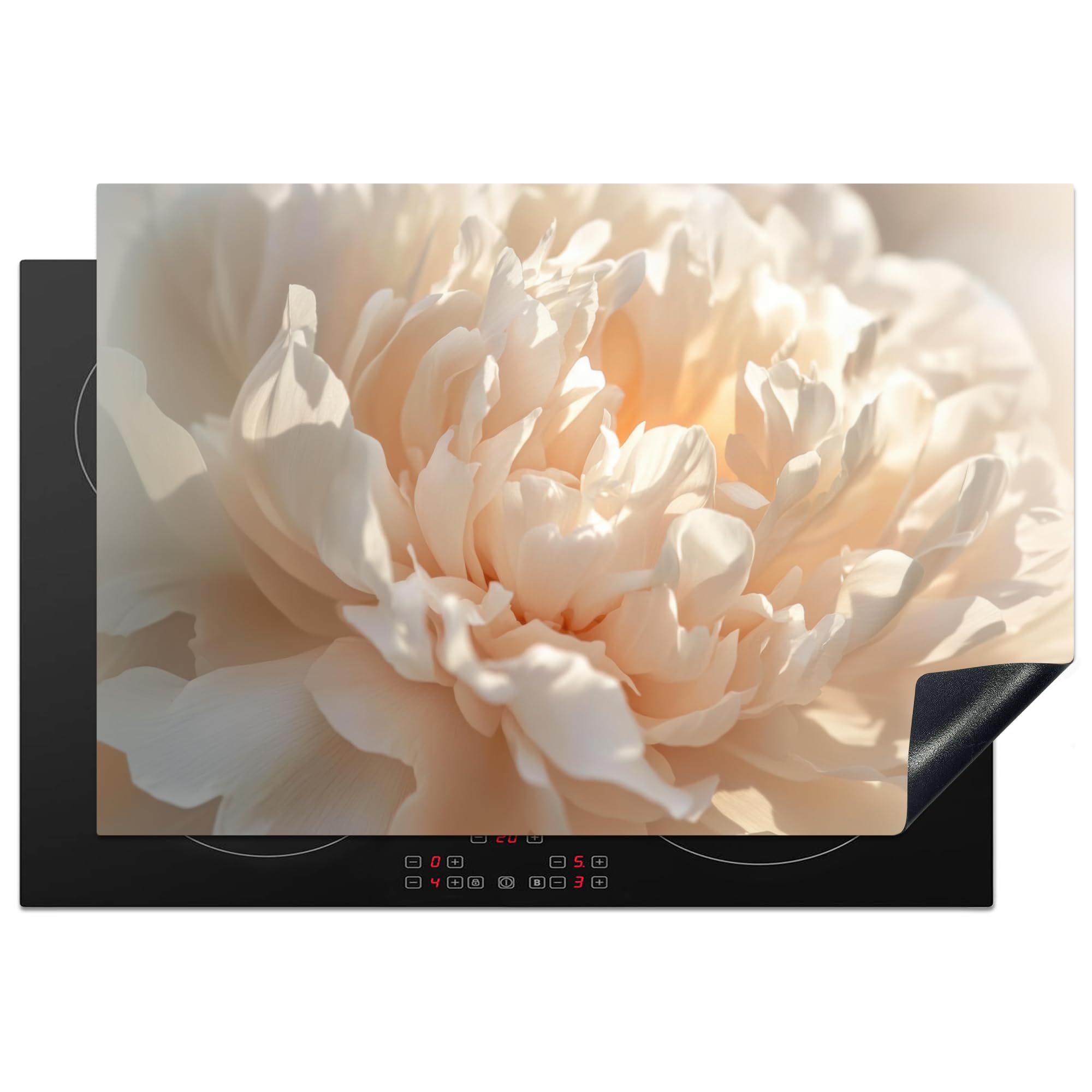 KitchenYeah© Induction Hob Protector Mat 20.3"x29.9" / 76x51.5 cm Cooker Top Protectors Cover Ceramic Covers Electric Hobs Vinyl Close Up - Peony - Light Pink
