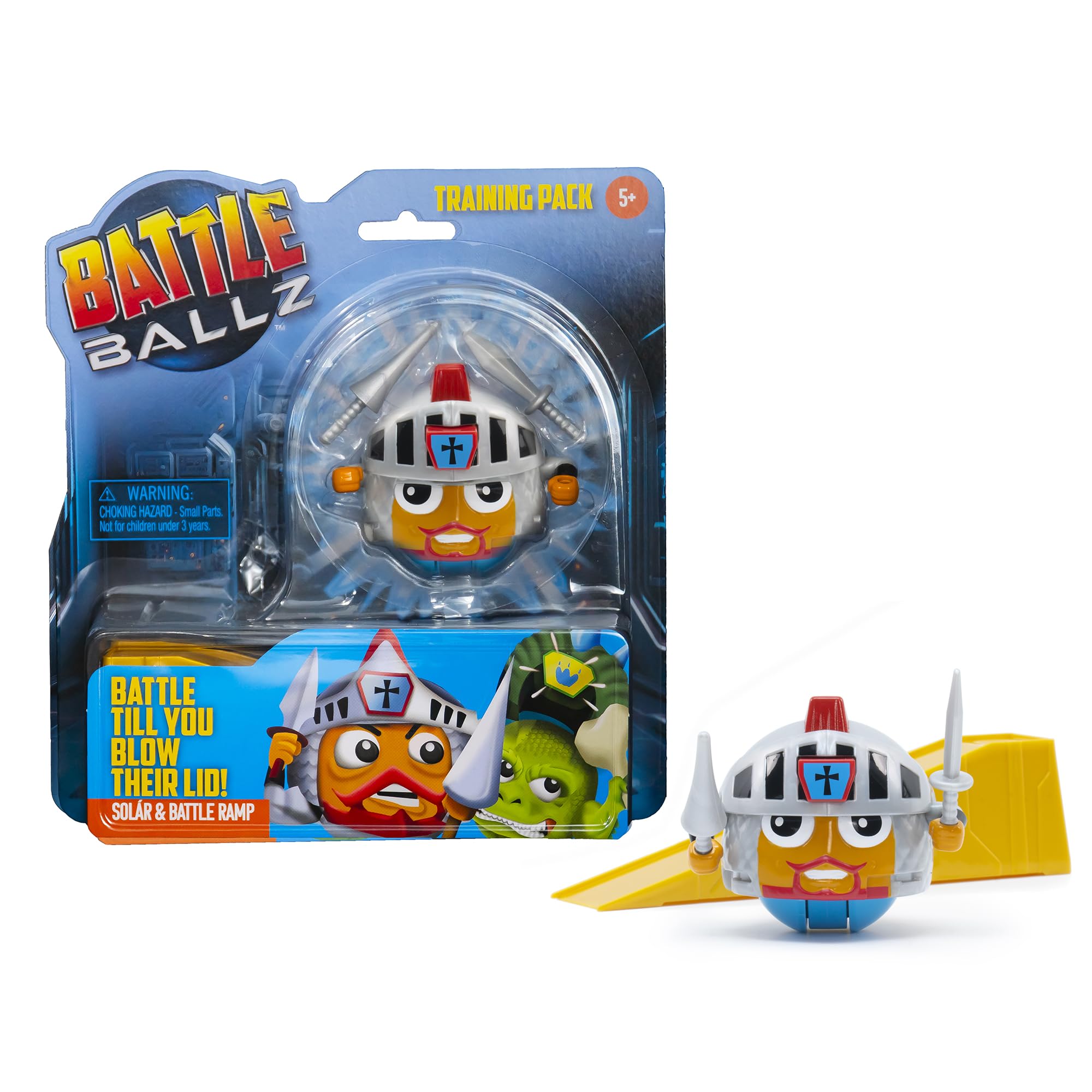 Battle Ballz: Training Pack - Solar - Weapon Wielding Toy Knight, Rolling Colorful Ball Character, Training Ramp, Blow Your Lid Button, Kids 5+