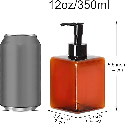 Miniatura 2 de Youngever Paquete de 5 botellas cuadradas de plástico ámbar, botellas de bomba de plástico recargables para dispensar lociones y champús (12.2 fl oz)