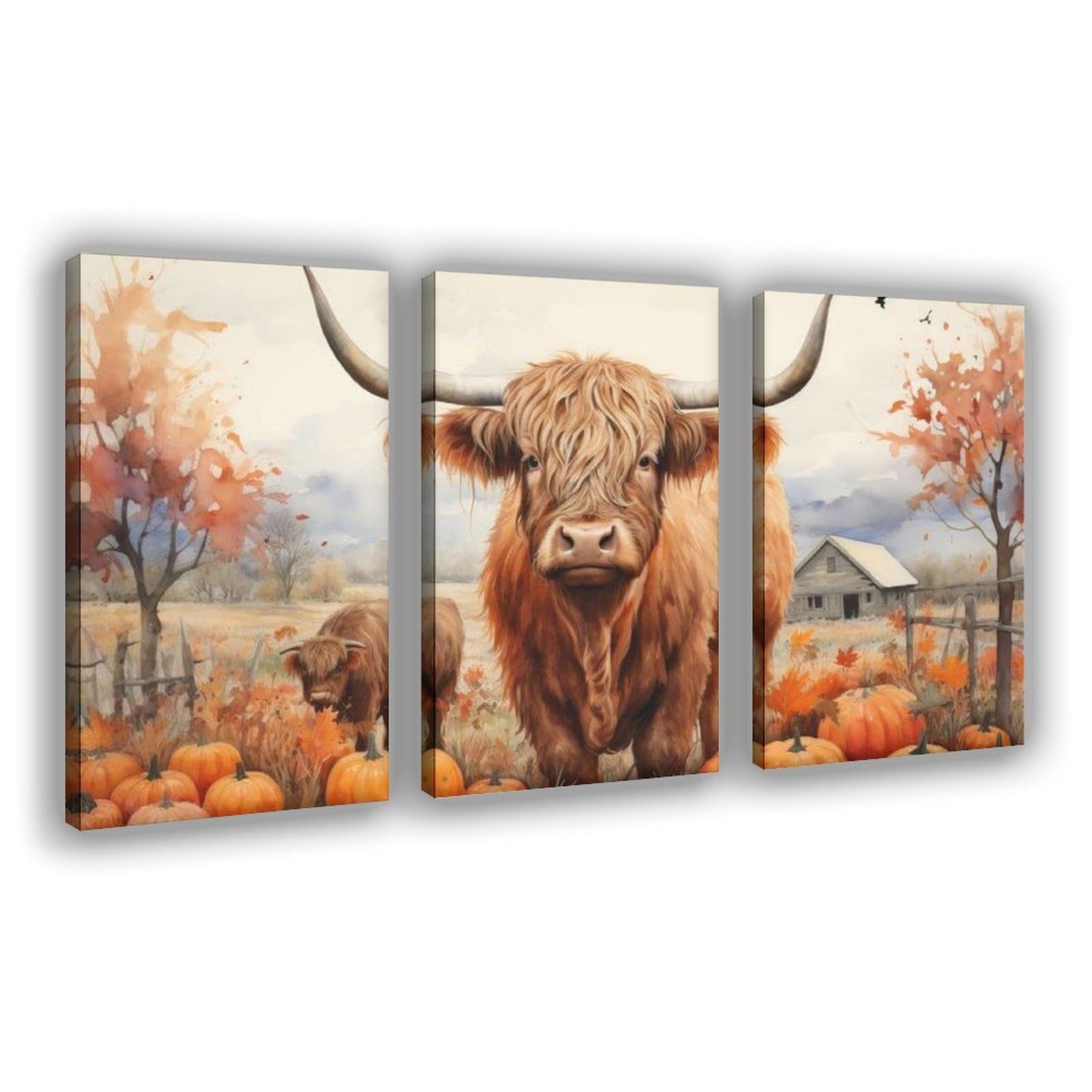 OQUAJK Highland Cattle Harvest Poster Canvas Poster Bedroom Decor Landscape Office Room Decor Gift 08x12inch(20x30cm)