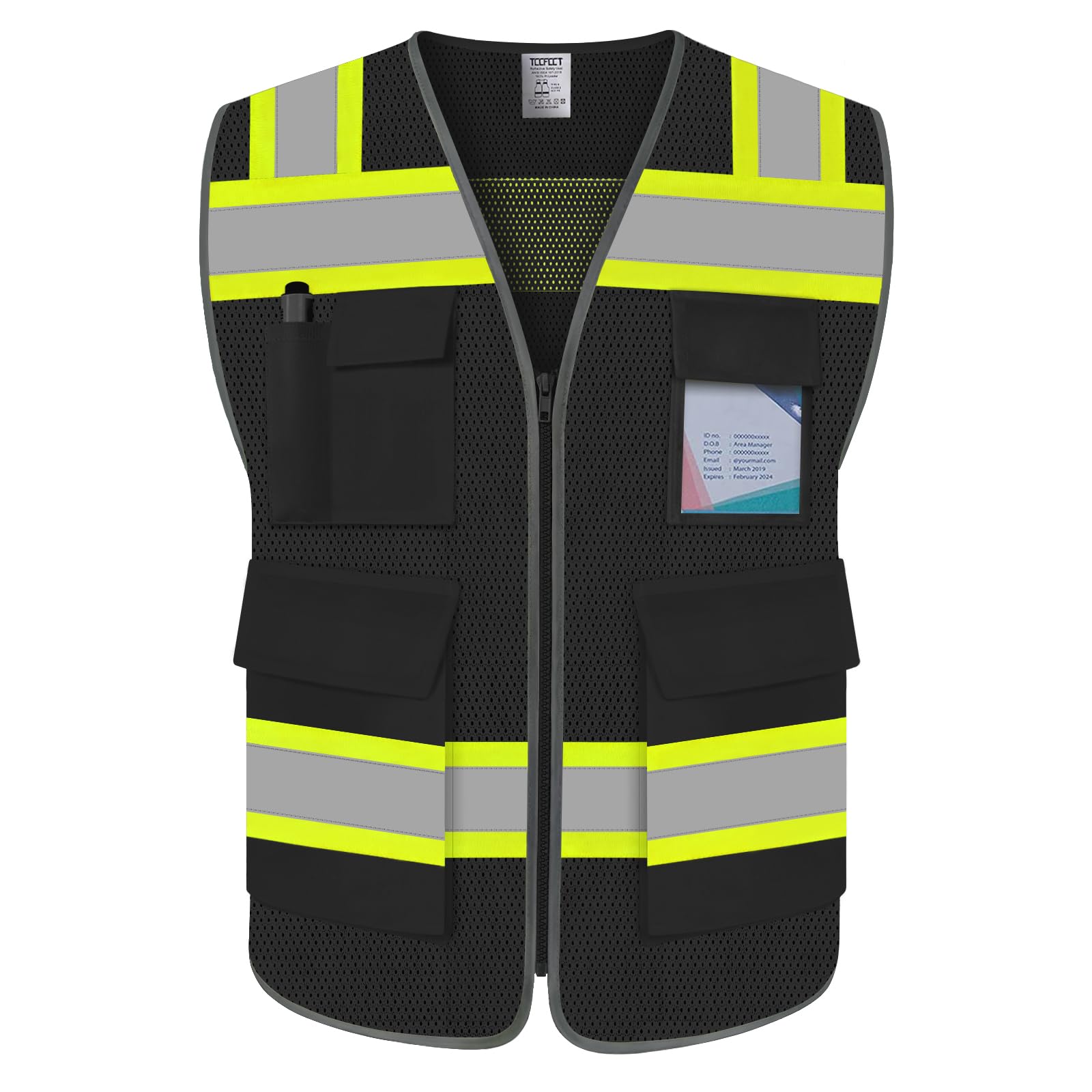トップス AT DIRTY stripe work vest TCCFCCT Safety Vest for Men Women 5 Pockets Mesh High
