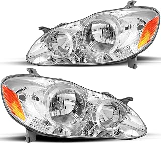 JSBOYAT Headlight Assembly Set Headlamps Replacement for Toyota Corolla 2003-2008 Black/Chrome Housing Driver and Passenger Side (Chrome)