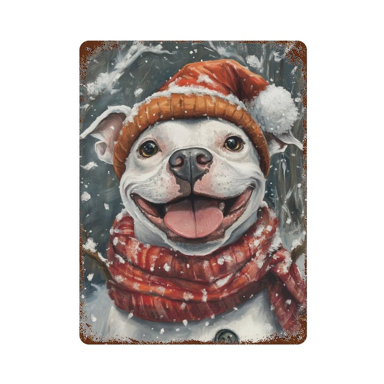 Snowy Pup in Santa Hat Vintage Rust Metal Sign 15.7"x11.8", Classic Wall Plaque for Garage, Pub Or Kitchen