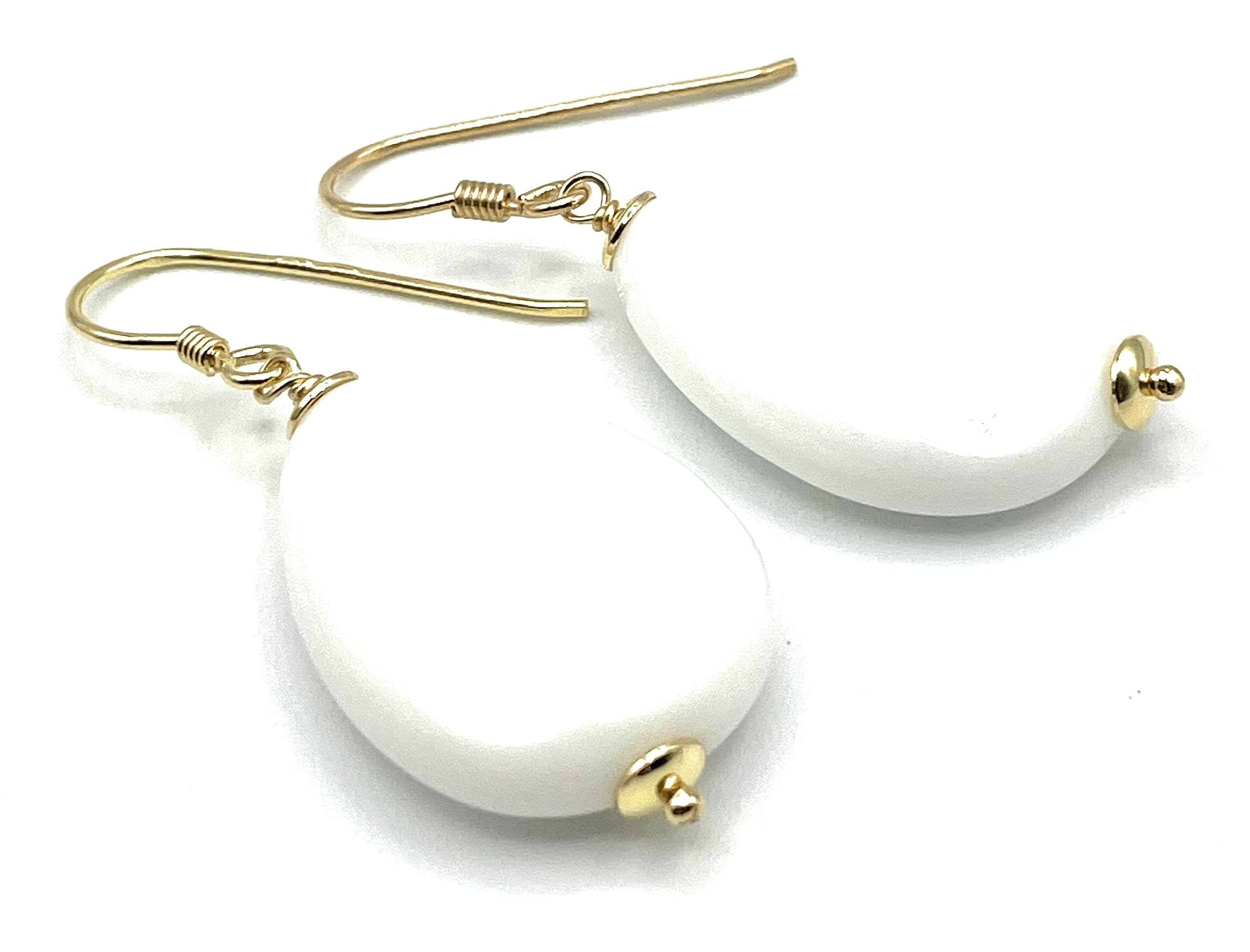Pendientes de Agata Blanca, Vermeil 24 K, Made in Italy, Joyas Artesanales de Piedras Naturales, Regalo para Mujeres
