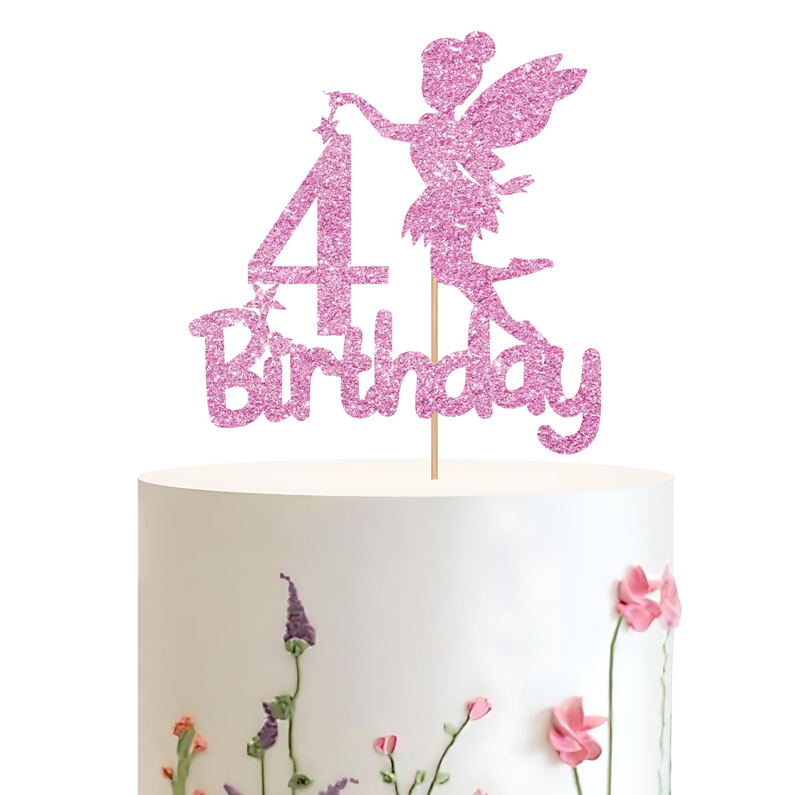 Amazon.com: Fairy Happy 4th Birthday Cake Topper, Pink