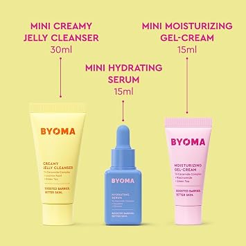 BYOMA So Hydrated Travel Size Gift Set - Skincare Minis (30ml, 15ml, 15ml) | Barrier Repair Kit Creamy Jelly Cleanser, Hydrating Face Serum & Ceramide Face Moisturiser for Dry Skin, Holiday Essentials