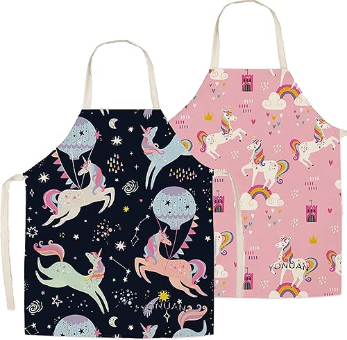 YONUAN Paquete de 2 delantales lindos para niños y niñas, resistentes al agua, ligeros, suministros artísticos para niños pequeños, ayudante de chef