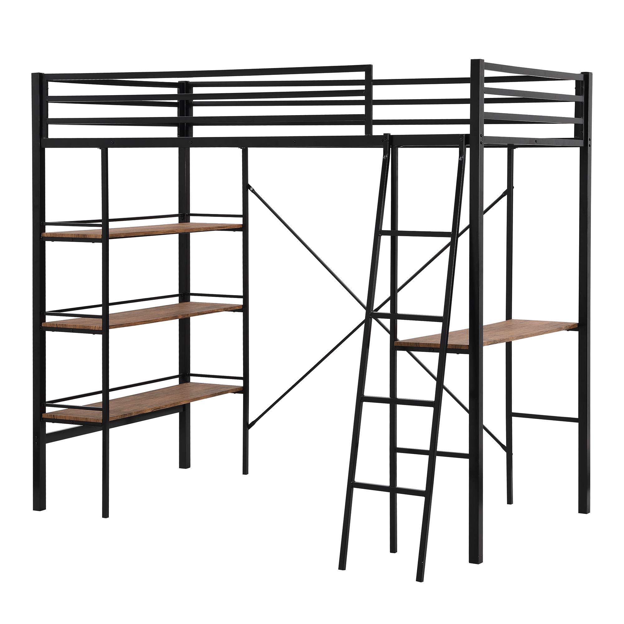 Buy Twin Size Metal Loft Bed with LShaped Desk and Shelf for Teens