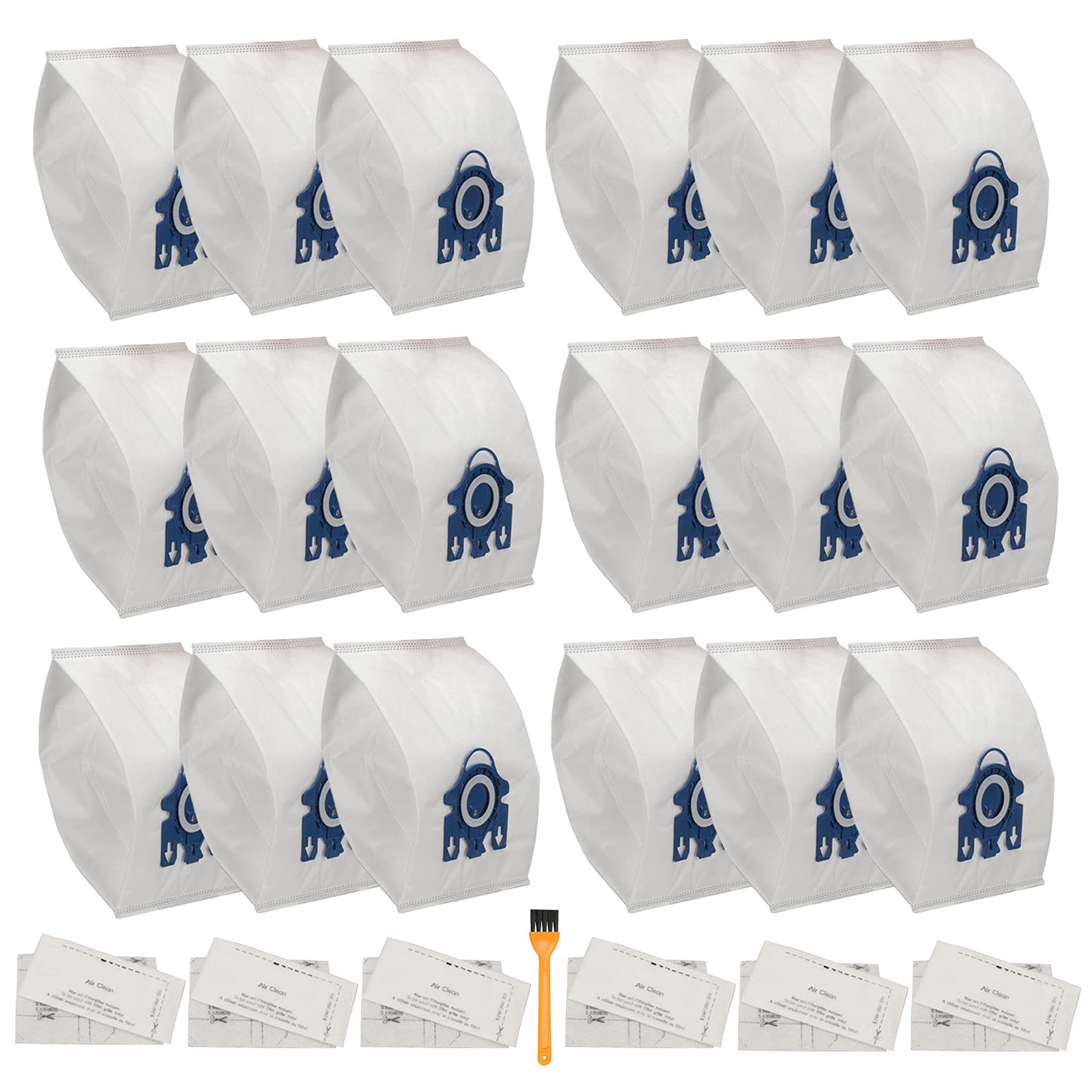 GN Vacuum Bags for Miele Bags Classic C1 Complete C1 C2 C3, S2 S5 S8, S227/S240, S270 S400 Series Canister Vacuum Cleaner Pack 18 Bags & 6 Pairs Pre-motor and Post-motor Filters