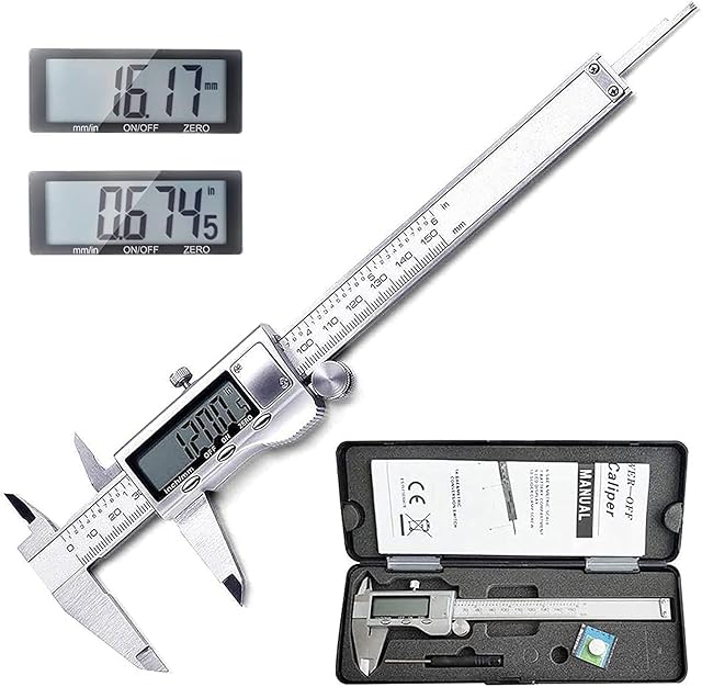 LOUISWARE Electronic Digital Vernier Caliper, with Extra-Large LCD Screen and 150mm 0-6" Inch/Metric/Fraction Conversion, Stainless Steel, IP54 Water Resistant
