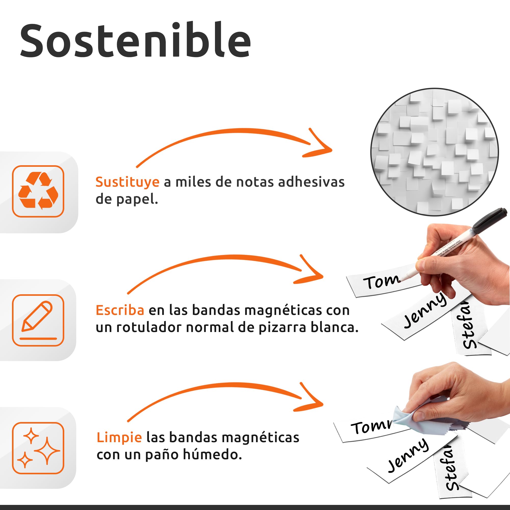 ECENCE 40 Cintas magnéticas reescribibles 100mmx30mm Blanco Tiras adhesivas recortables