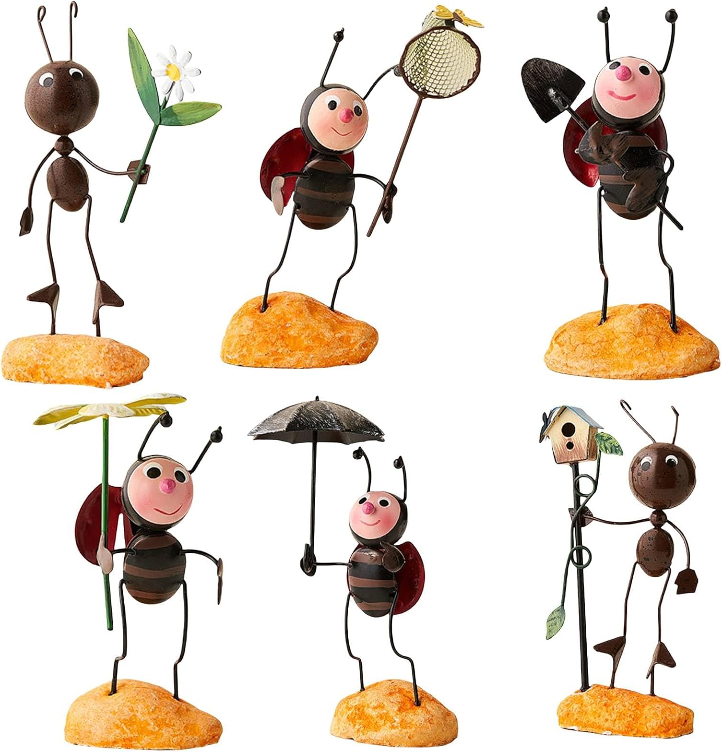 Metal Ant Garden Decor Sculpture Metal Garden Decor for Outside,Garden Sculpture Cute Ant Garden Statue for Backyard,Patio,Tree,Lawn (Yellow, 6PCS)