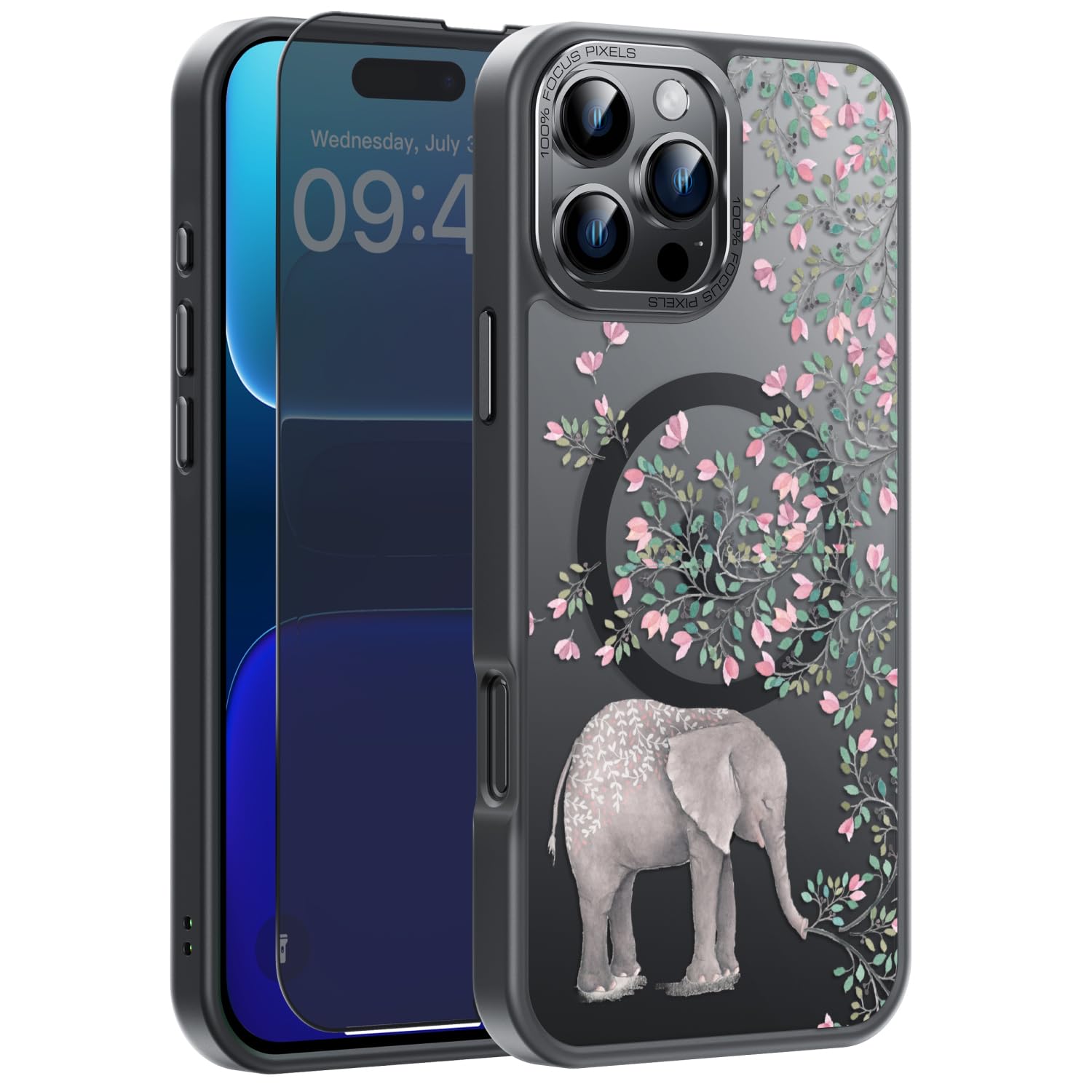 FUNMIKO for iPhone 16 Pro Case with Privacy Screen Protector, Wireless Charging Compatible, Shockproof Translucent Matte Cover - Cute Floral Design