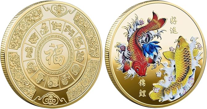 Scratching Lottery Tickets Luck Coin Chinese Koi Fish Colorful Carp Mascot Challenge Coin
