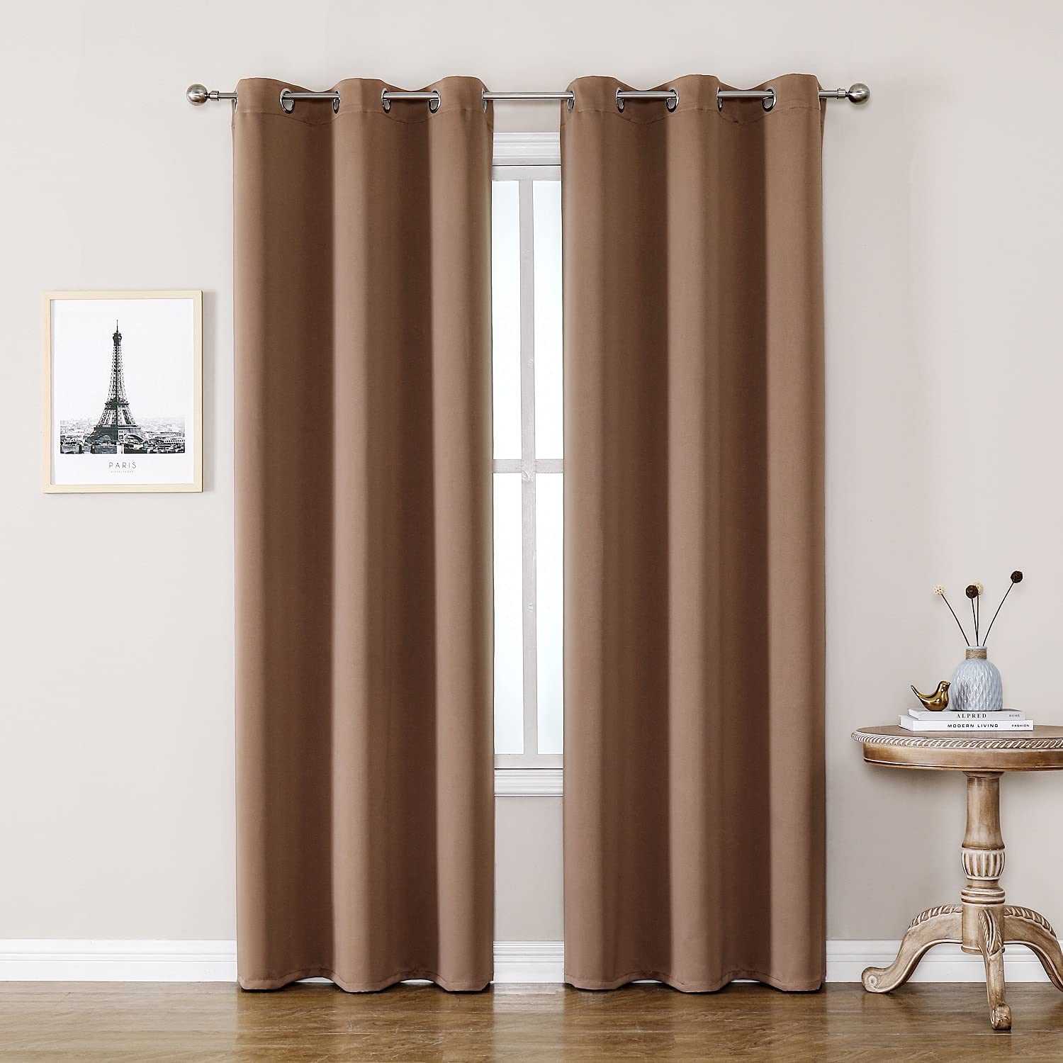 ChrisDowa Blackout Curtains 78 inches Long for Bedroom - 2 Panels Set Grommet Thermal Insulated Room Darkening Curtains for Living Room (Cappuccino,