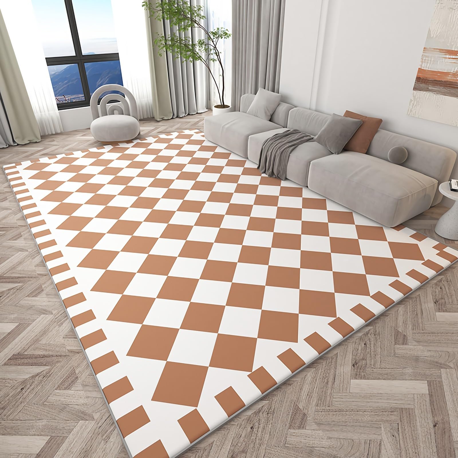 Teppich Kinder Teppich babyzimmer deko mädchen Gelb Weiß Geometrisch Kariert Muster Wohnzimmer Couchtischteppich deko Tisch Wohnzimmer 80x160cm
