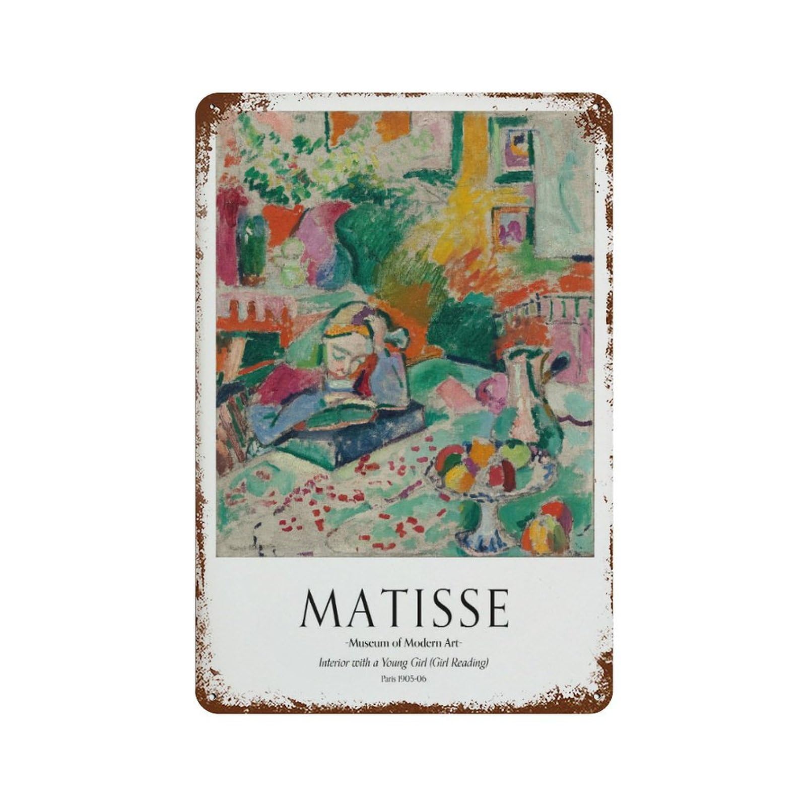 xiaoxiaoshen Henri Matisse Interior With A Young Girl, Modern Wall Decor Art Metal Tin Poster Modern Home Decor Art Home Bar Shop Decorations Vintage Sign 30x20cm