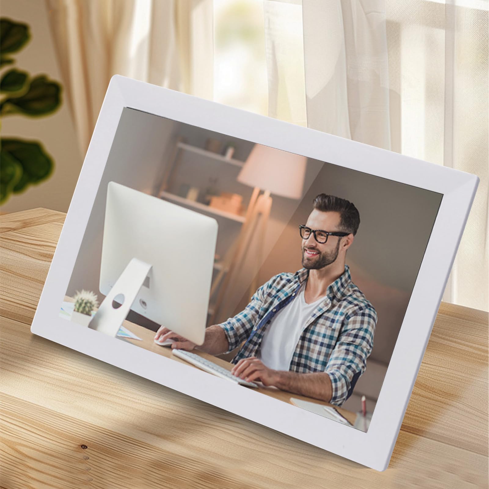 Cadre Photo Numérique 13,3 Pouces, écran Tactile WiFi, Résolution 1280 X 800, Rapport D'aspect 16:10, avec Capteur de gravité pour Montage Mural et écran de Bureau (White)