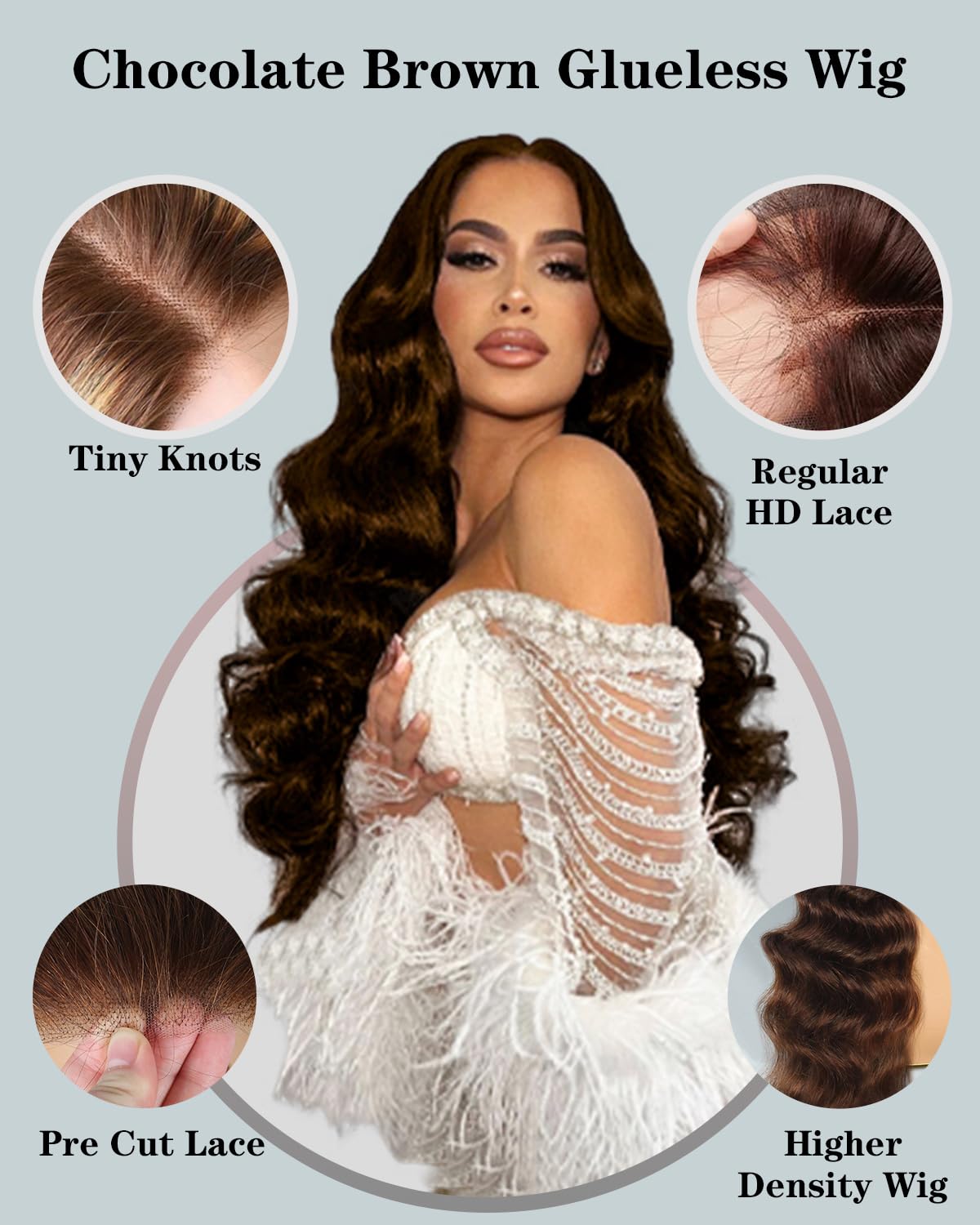 Glueless Wigs Human Hair Pre Plucked Pre Cut 4# Chocolate Brown Lace Front Wig 5X5 Wear and Go Body Wave HD Lace Front Wigs 5x5 Lace Closure Wig Human Hair 180% Density (16 Inch)