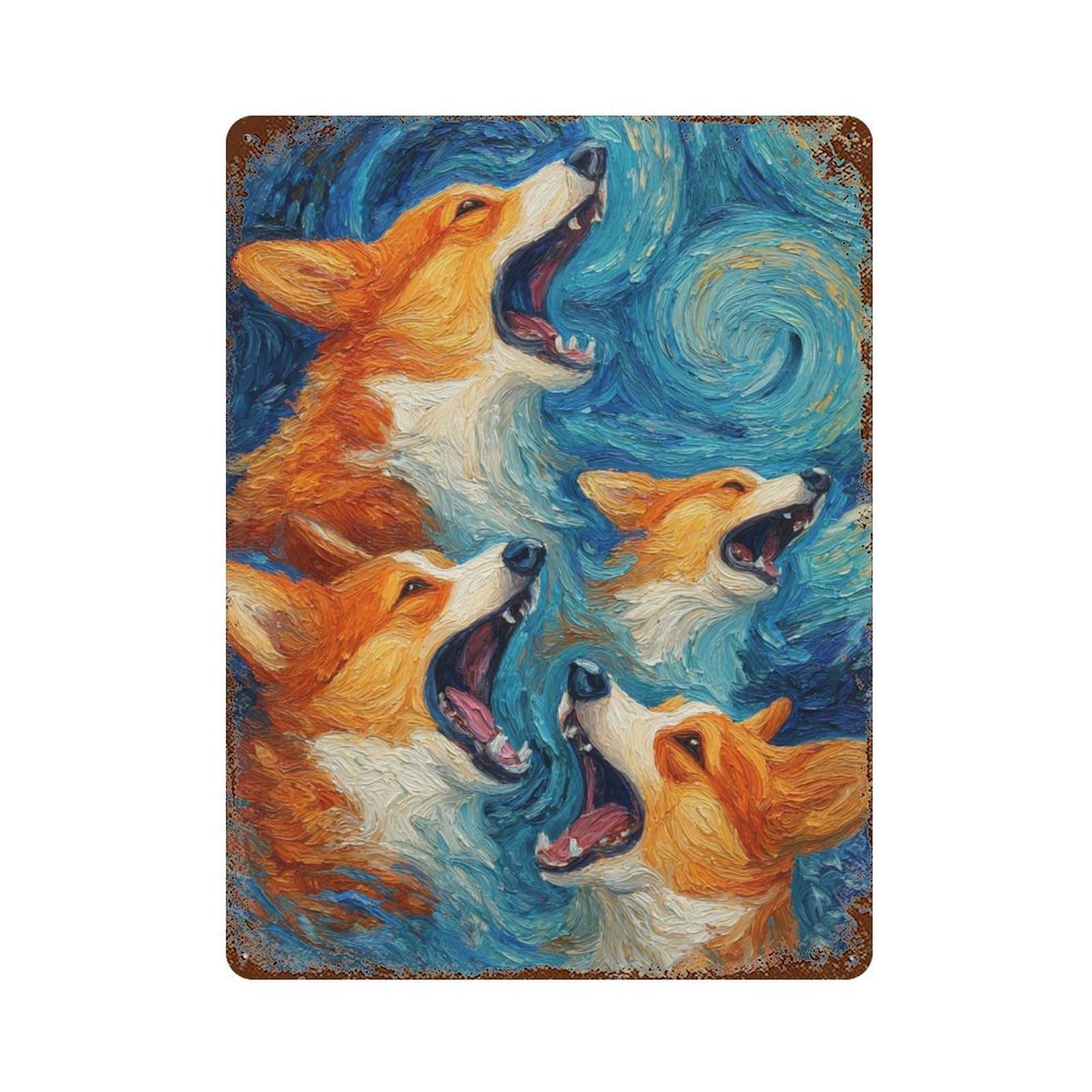 Distressed Metal Wall Sign Corgi Art Painting 15.7"x11.8", Old School Wall Decor for Bistro, Counter And Cafe Decor