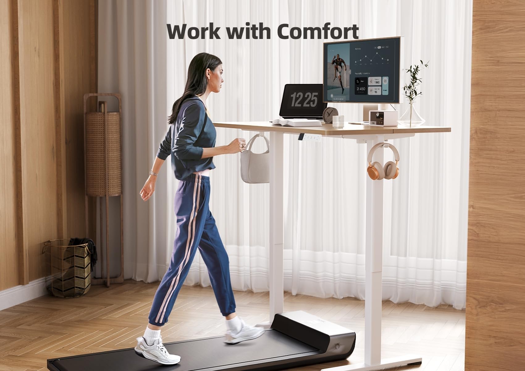Claiks Electric Height Adjustable Standing Desk, 35x20 Inch, Nature view 9