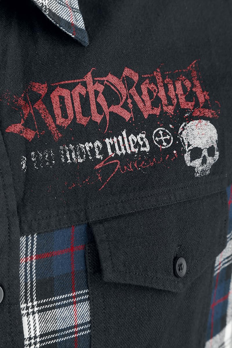 Rock Rebel by EMP Herren schwarz-weißes Hemd mit Karo Muster und Patches