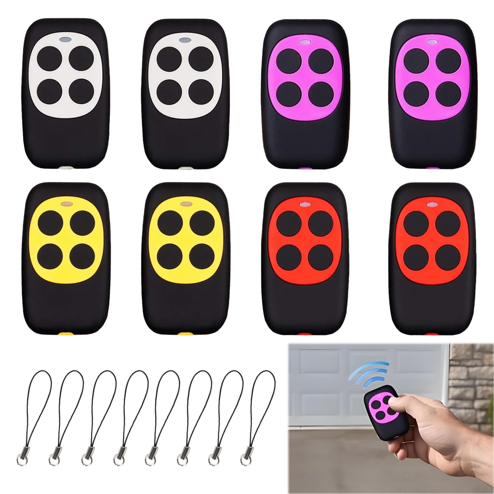 8 Pieza Mando Garaje Universal 433.92 Mhz Duplicador Mando Puerta Garaje Universal Clonar Mando Clonador a Distancia, Abridor de Puerta Código Fijo Autoaprendizaje Con 8 llavero