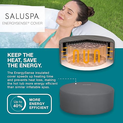 Miniatura 4 de Bestway SaluSpa Aruba AirJet - Bañera de hidromasaje inflable grande redonda para 2 a 3 personas, spa portátil al aire libre con 110 AirJets y