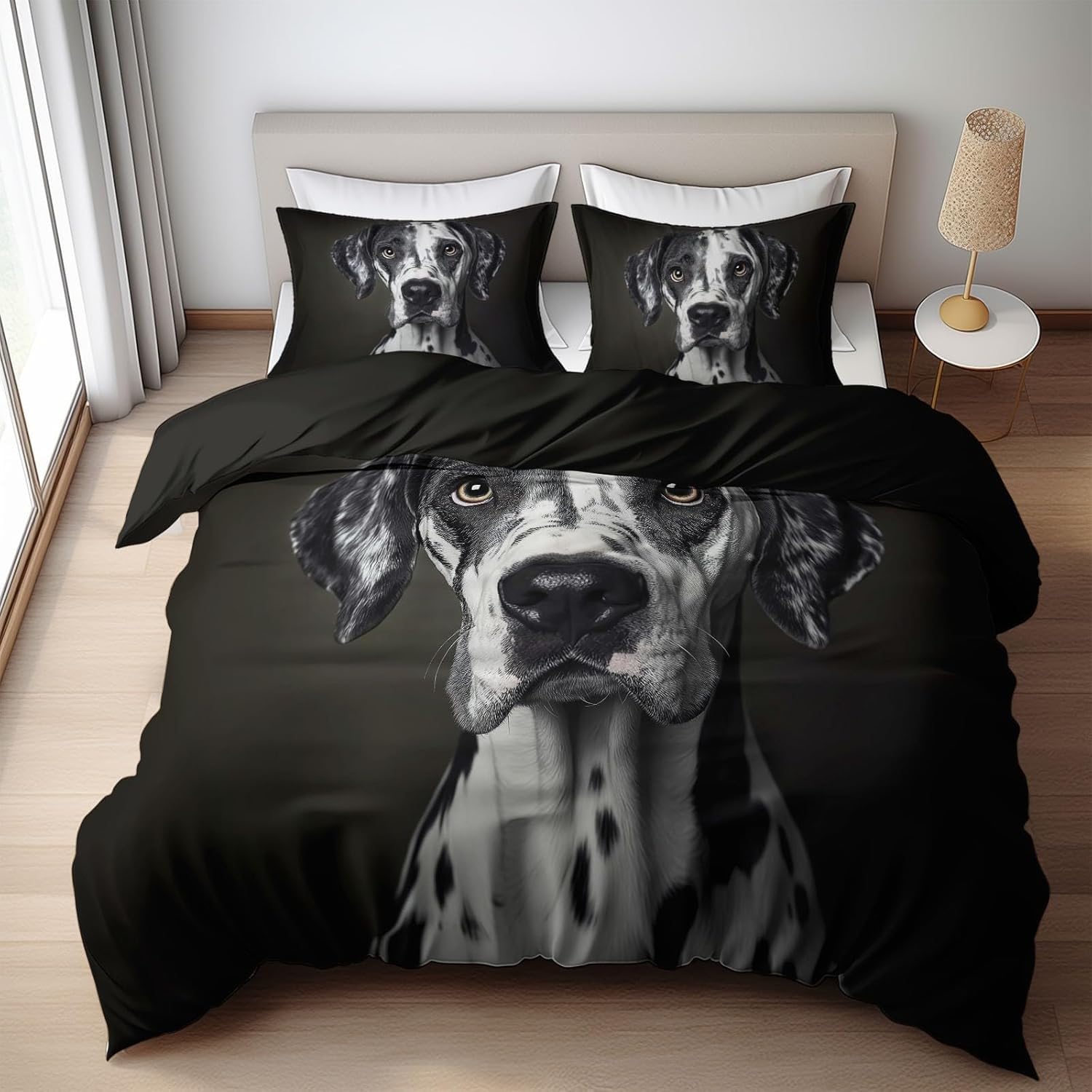 Housse de couette 200x200 respirante à fermeture éclair avec 2 taies motif chien