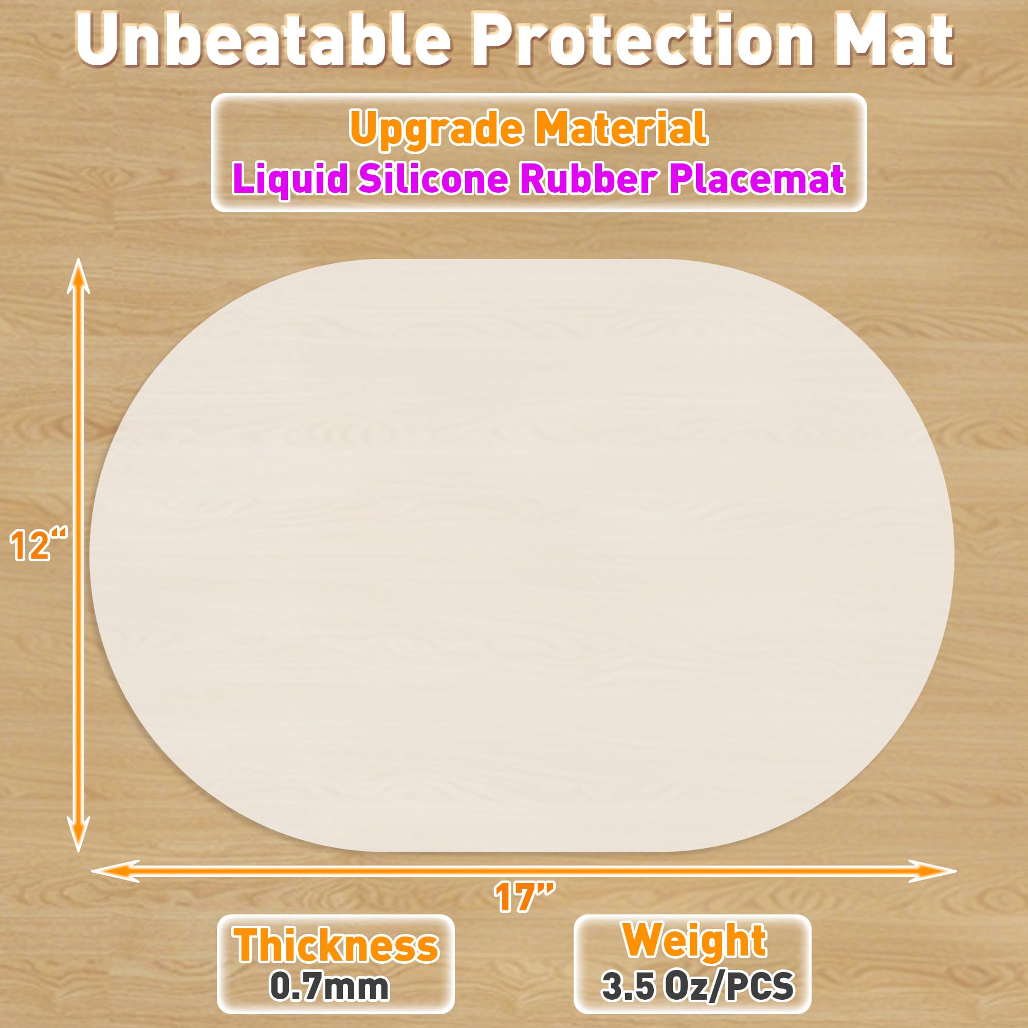 Siliconty Tovagliette in Silicone Ovali Set di 4, Tovagliette Resistenti al Calore, Sottopiatti Antiscivolo per Tavolo, Impermeabili e Facili da Pulire, 43cm x 30cm x 0.7mm LSR Traslucido(Bianco 4pcs)