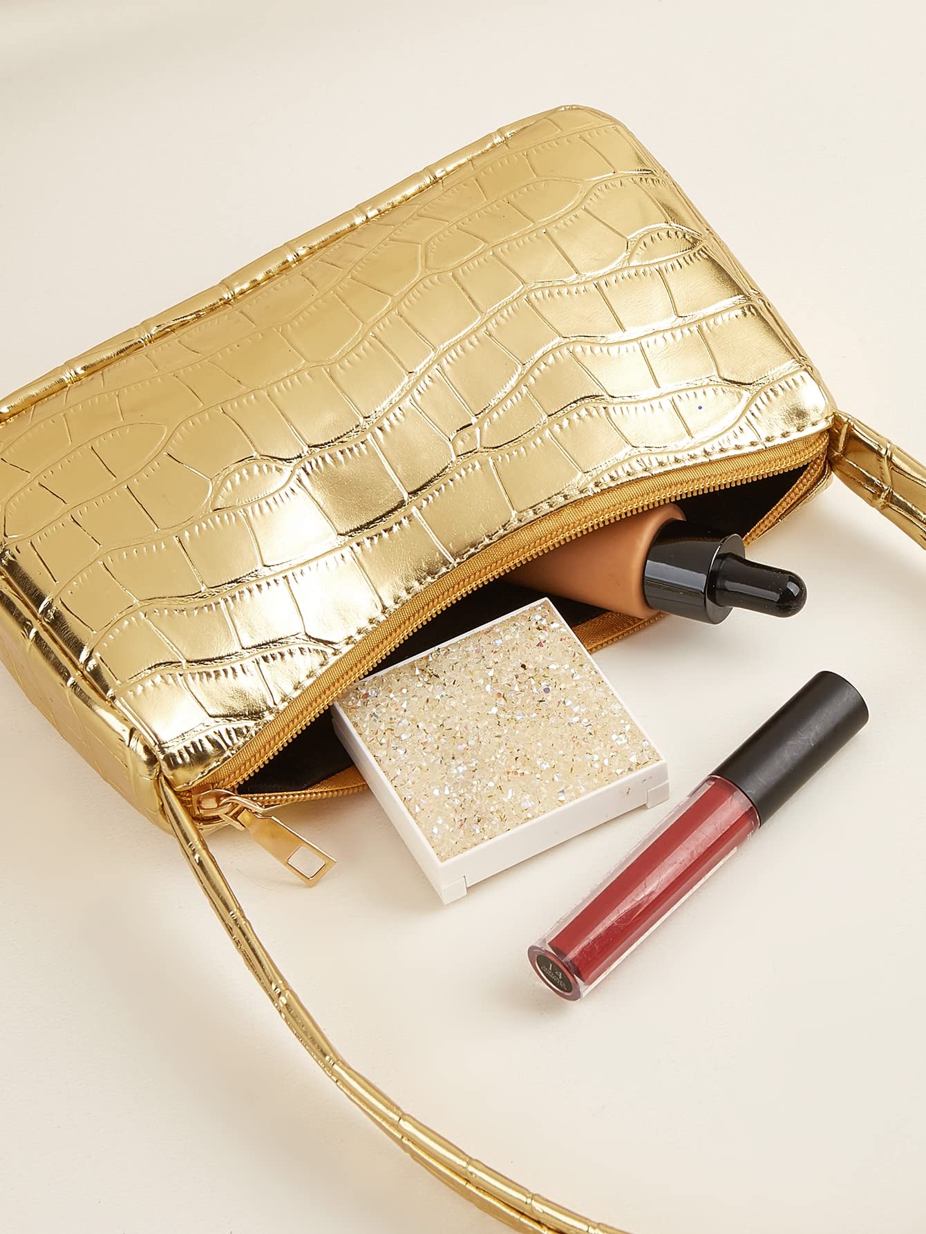 Verdusa Women's Metallic Shoulder Bag PU Leather Handbag Top Handle Purse Gold one-size