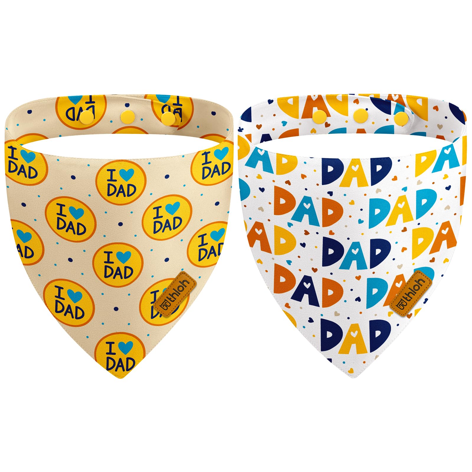 THLOH Fathers Day Dog Bandanas with Snap Button, 2 Pack I Love My Dad Dog Scarf for Boy & Girl, Adjustable Fit, Unique Shape, Durable Bandana for Small Dogs (Small)