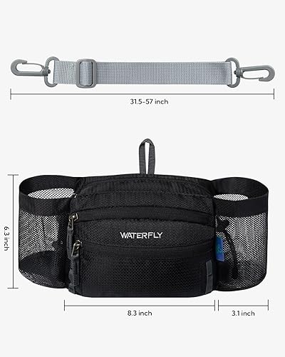 Miniatura 5 de WATERFLY Riñonera cangurera Riñonera para mujeres y hombres con dos soportes para botellas de agua para senderismo, para correr, caminar, caminar,