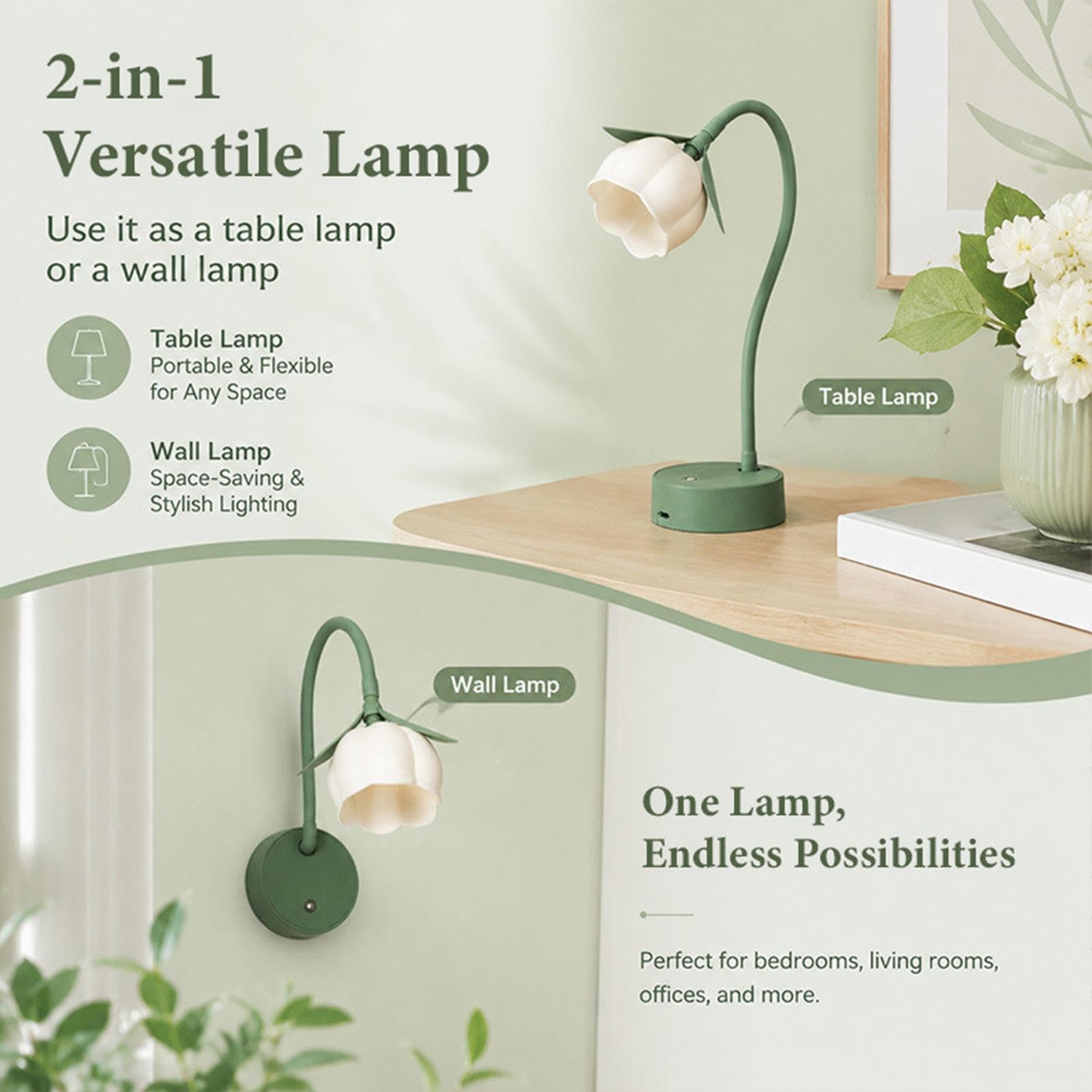 Aplique de Pared de Flor Luz Nocturna Inalámbrica con Cuello de Ganso
