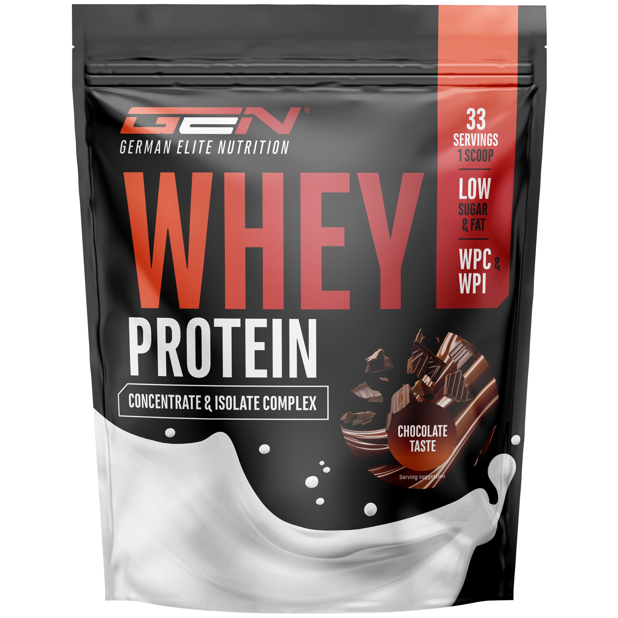 Whey Proteine Complesso - 1000 g (Cioccolato) - Con contenuto isolato - Polvere proteica solubile istantanea con BCAA ed EAA - German Elite Nutrition