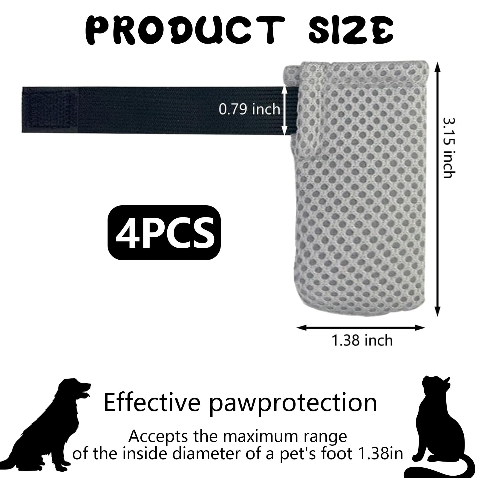 QIYUDA 4 Pcs Cat Mittens to Prevent Scratching for Pets with Paw Inner Diameter up to 1.35 Inches, Adjustable Breathable Mesh Kitten Shoes Socks Booties for Only Grey