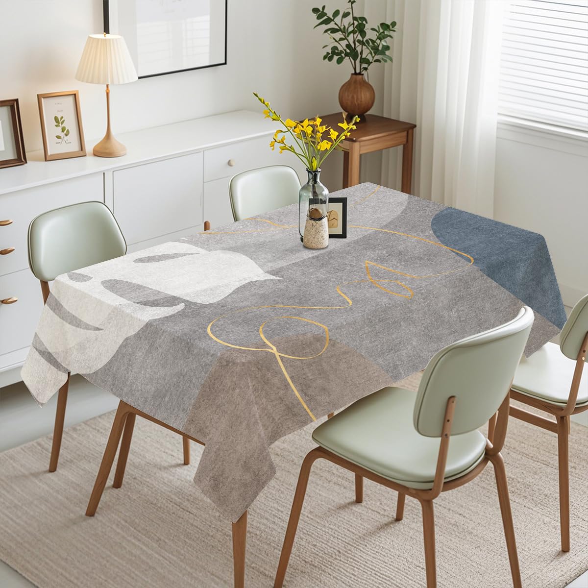 Mantel Antimanchas Oro Tropical Gris Mantel Tela Poliéster Impermeable Lavable Manteles de Mesa Rectangular para Interior y Exterior Casa Comedor Cocina Fiesta(140x200cm)