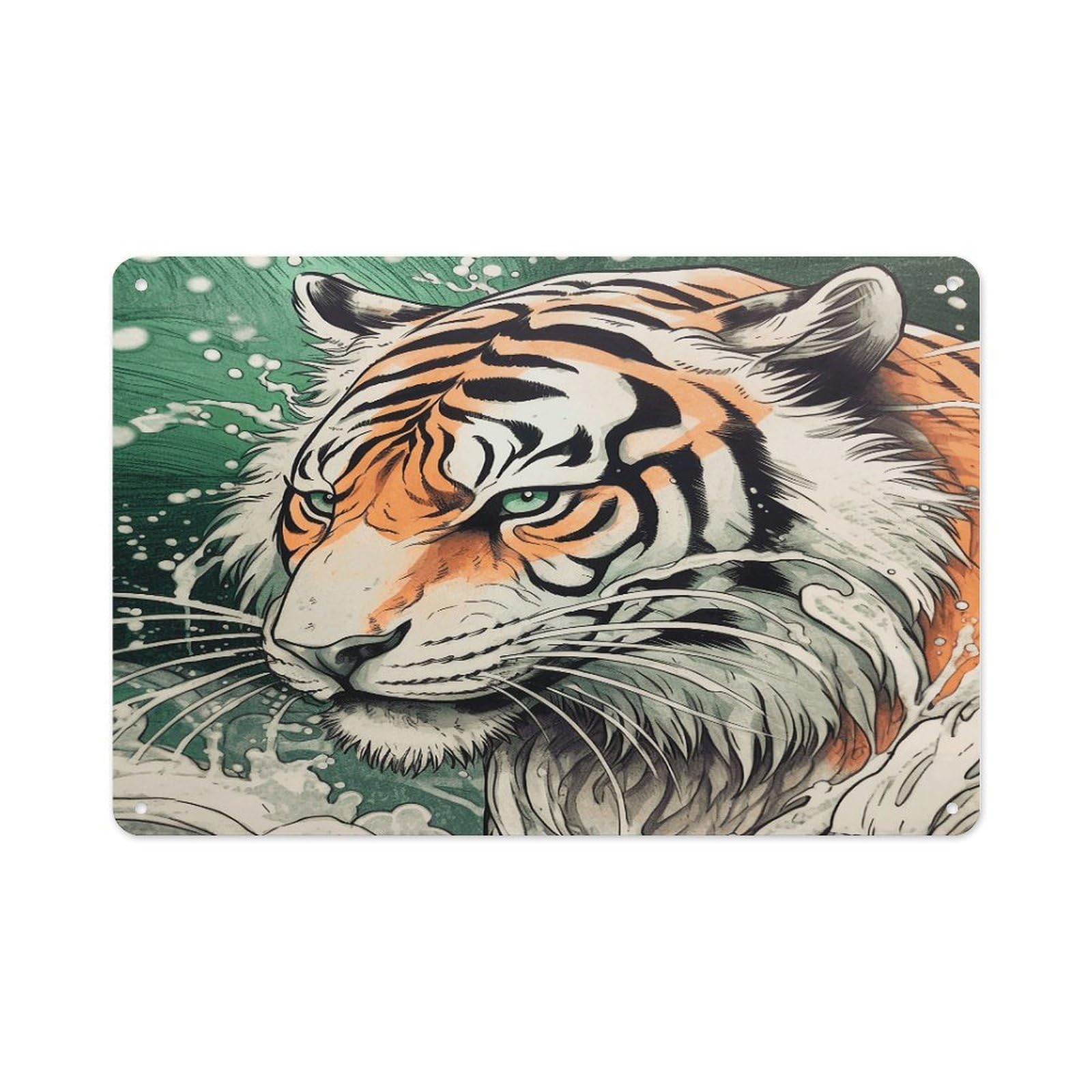 Btcowzrv Style A Hand Drawn Tiger Metal Sign 7.9 X 11.8 Inch, Aluminum Sign Wall Art Decor Easy To Install, Decorative Plaque For Home Bar Kitchen Pub Shop Garage