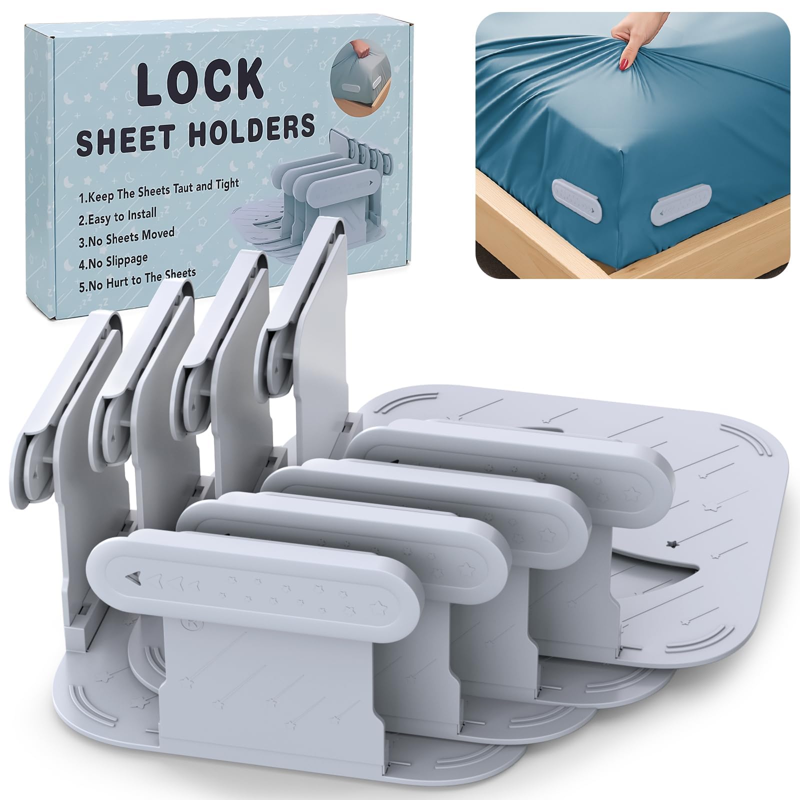 Upgrade Bed Sheet Holders for Corners Lock Sheet Holders 4Pcs Fitted Sheet Holders Keep Sheets Firm Tight Durable
