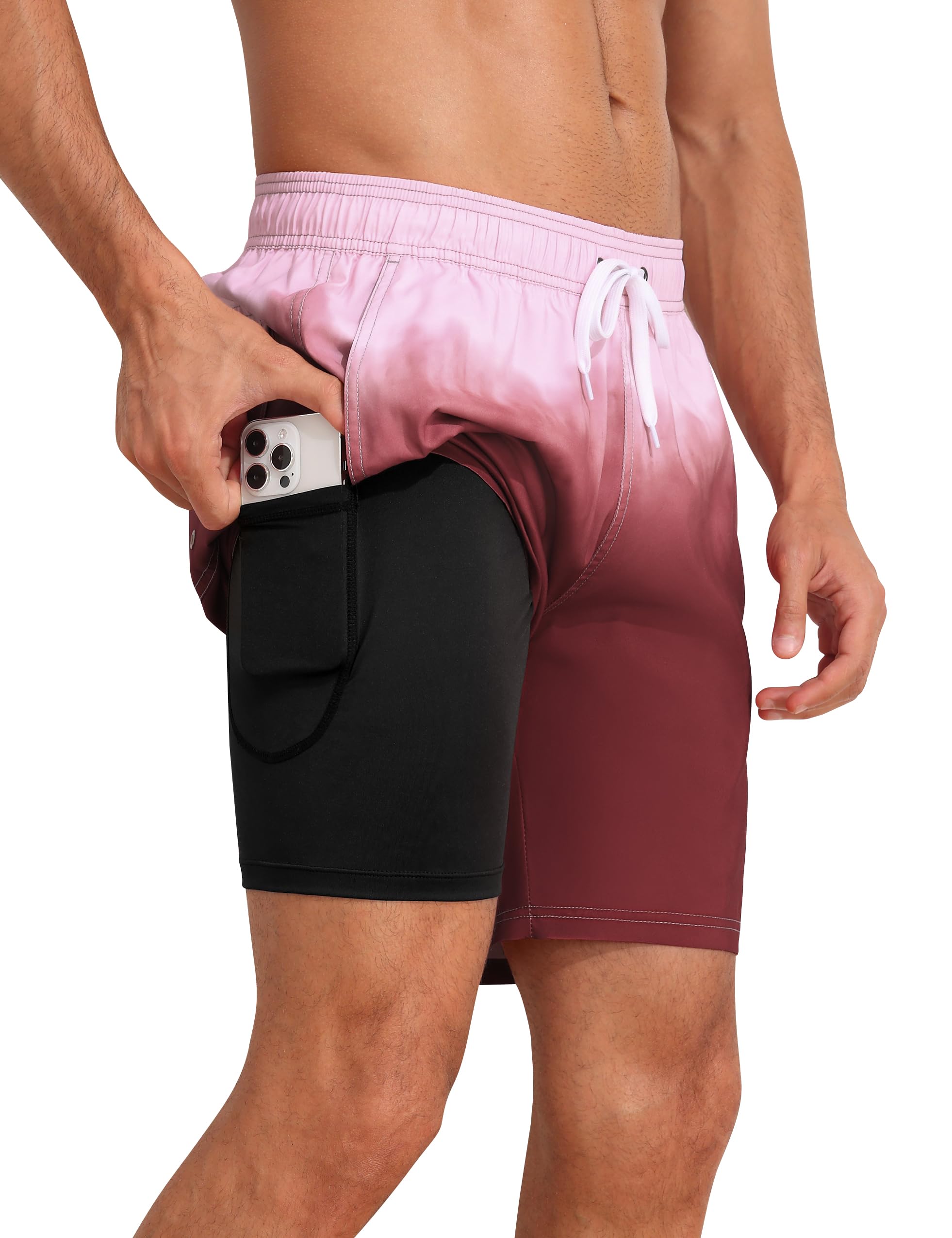 Nonwe Men's Swim Trunks with Compression Liner Quick Dry 2 in 1 Summer Board Shorts with Pockets