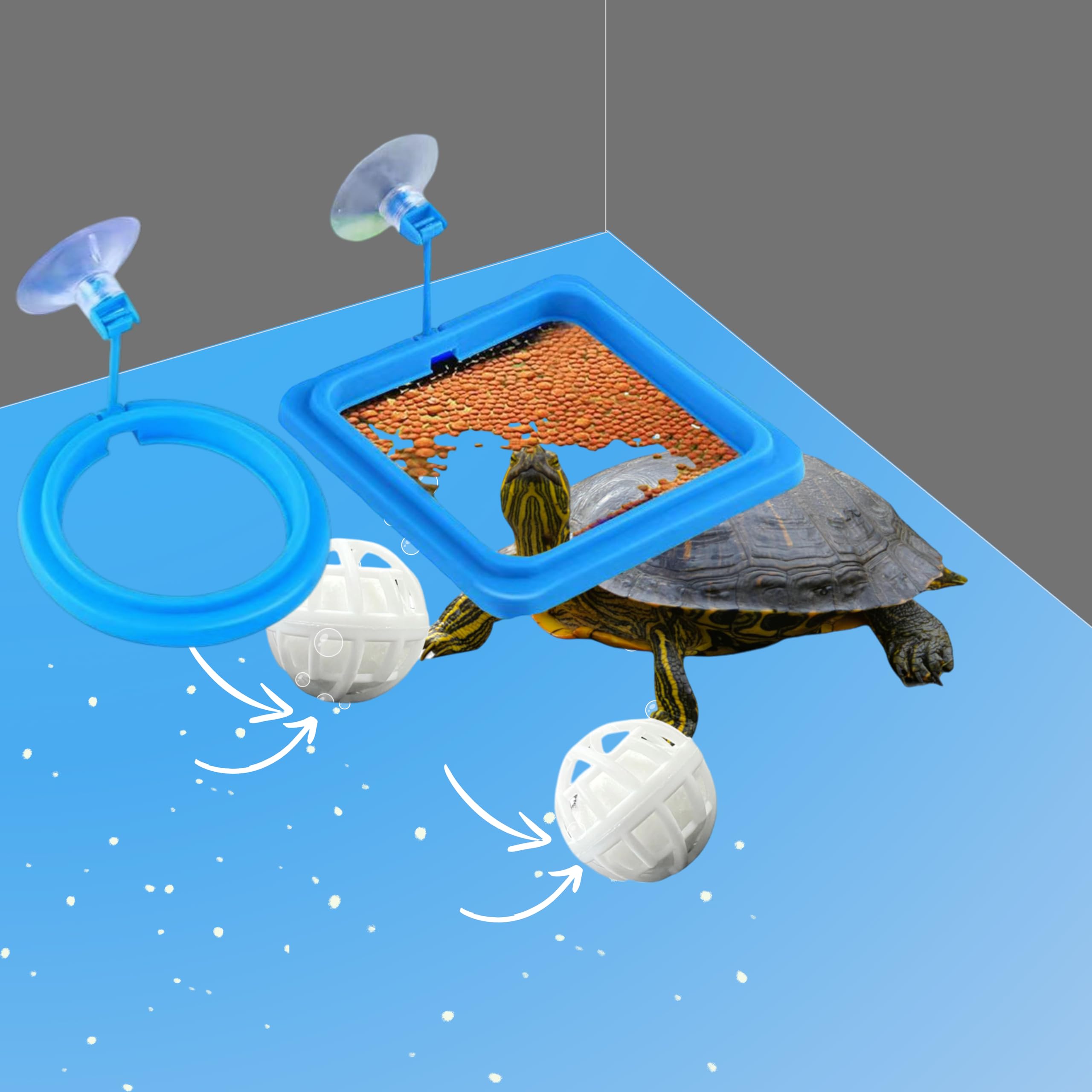 PurrrfectionPet 2 Packs Turtle Feeding Ring with Suction Cup and Nitrifying Balls Fish Food Holder Aquatic Toys for Turtles Tortoise Goldfish Guppy