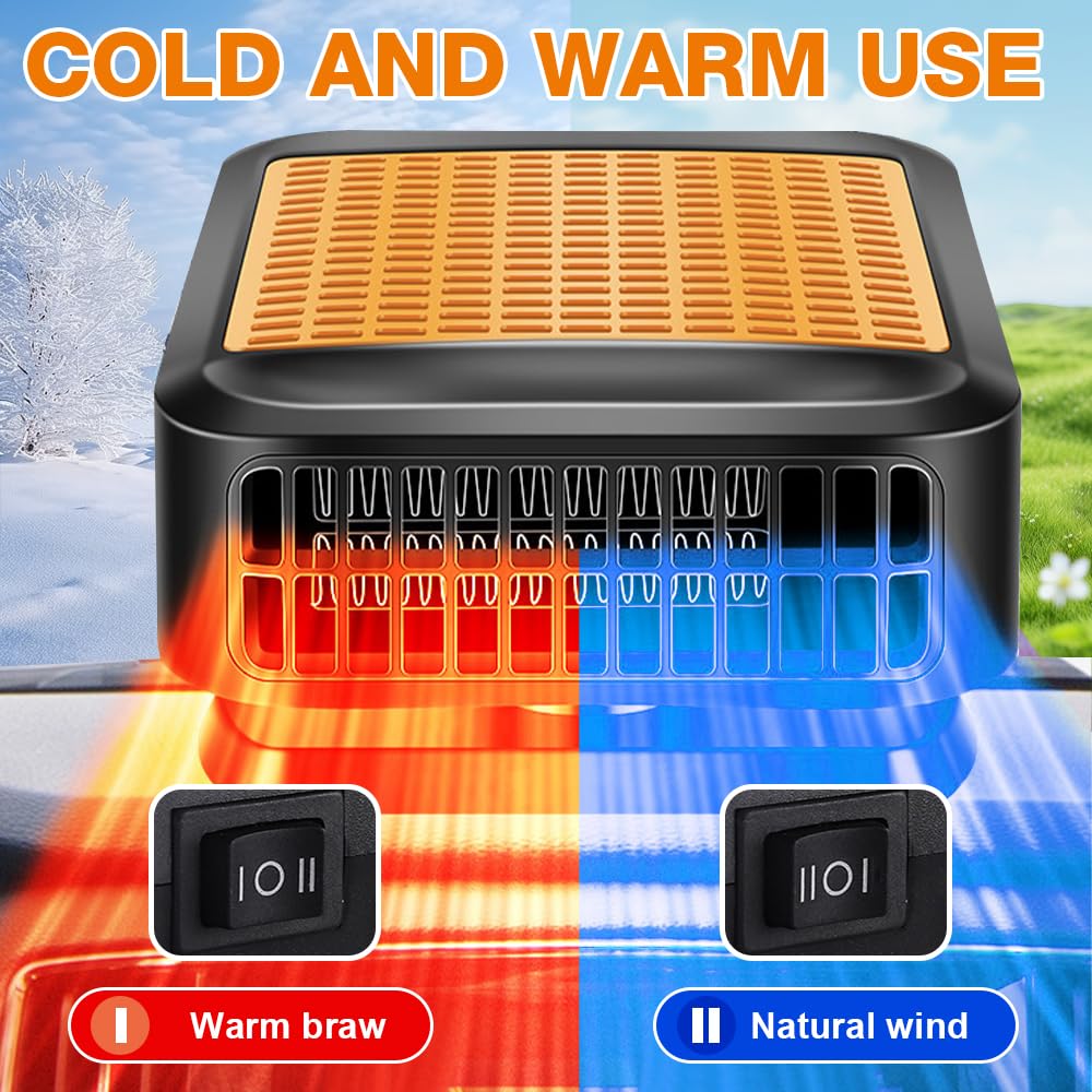 Auto Heizung 12V, 2 in 1 Heizlüfter Auto mit 360 Grad Drehung, 200W Autoheizung 12v Zigarettenanzünder, Tragbare Car Heater, Heizung für 12V Auto, LKWs, SUV, Van (Schwarz)