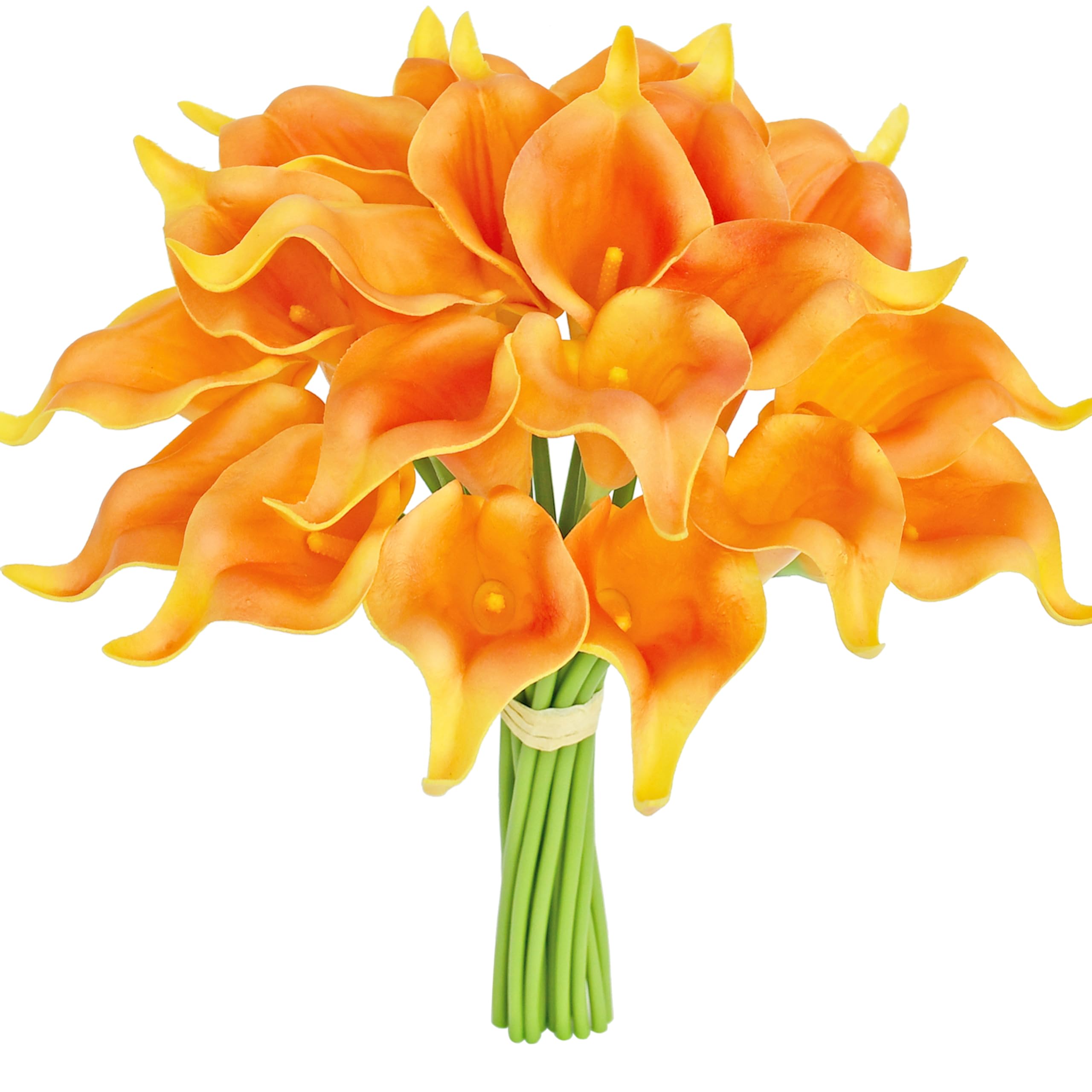 Mandy's 20pcs Orange Flowers Artificial Calla Lily Silk Fake Flowers 13.5" for Mother's Day Easter Home Kitchen Wedding Decorations
