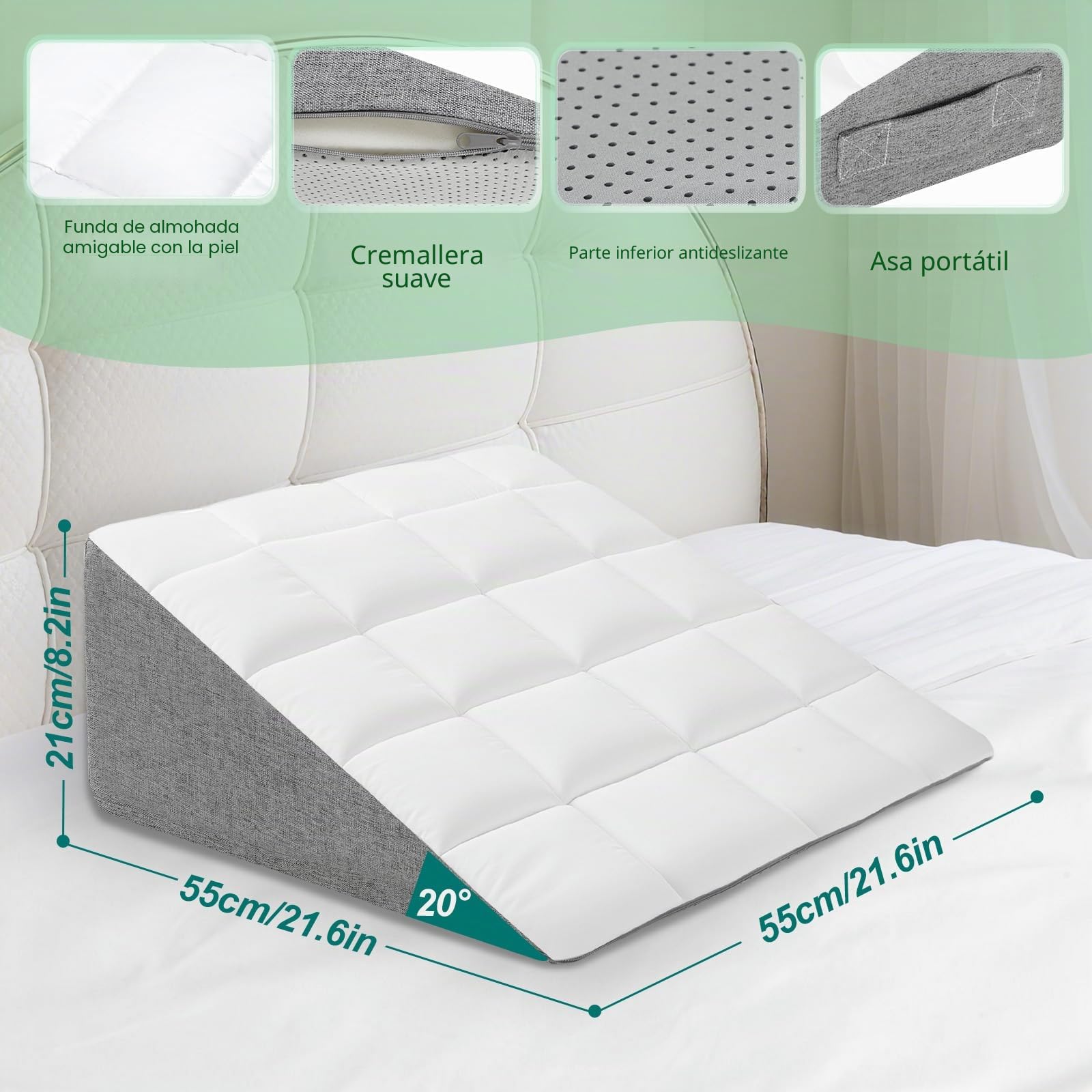 HOMCA Almohada de Cuña para Sofá y Cama | Cojín de Lectura, Cojín Inclinado para Elevación de Las Piernas