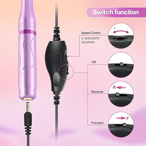 Miniatura 4 de PTUI Taladro de uñas eléctrico portátil amoladora de uñas para uñas acrílicas uñas de gel herramientas de manicura y pedicura con 11 puntas y 60
