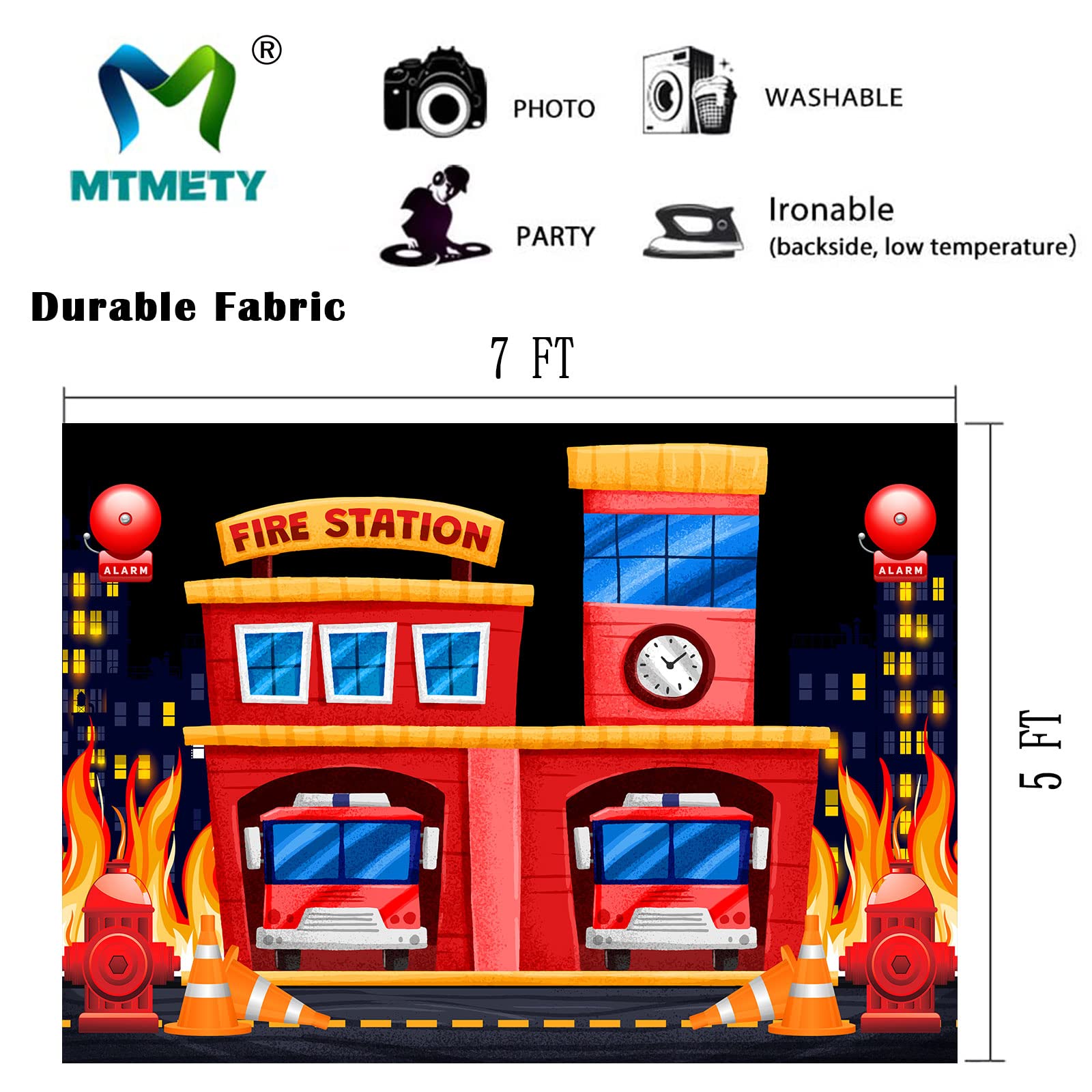 FHZON Fire Station Party Backdrop Fire Truck Cake Table...