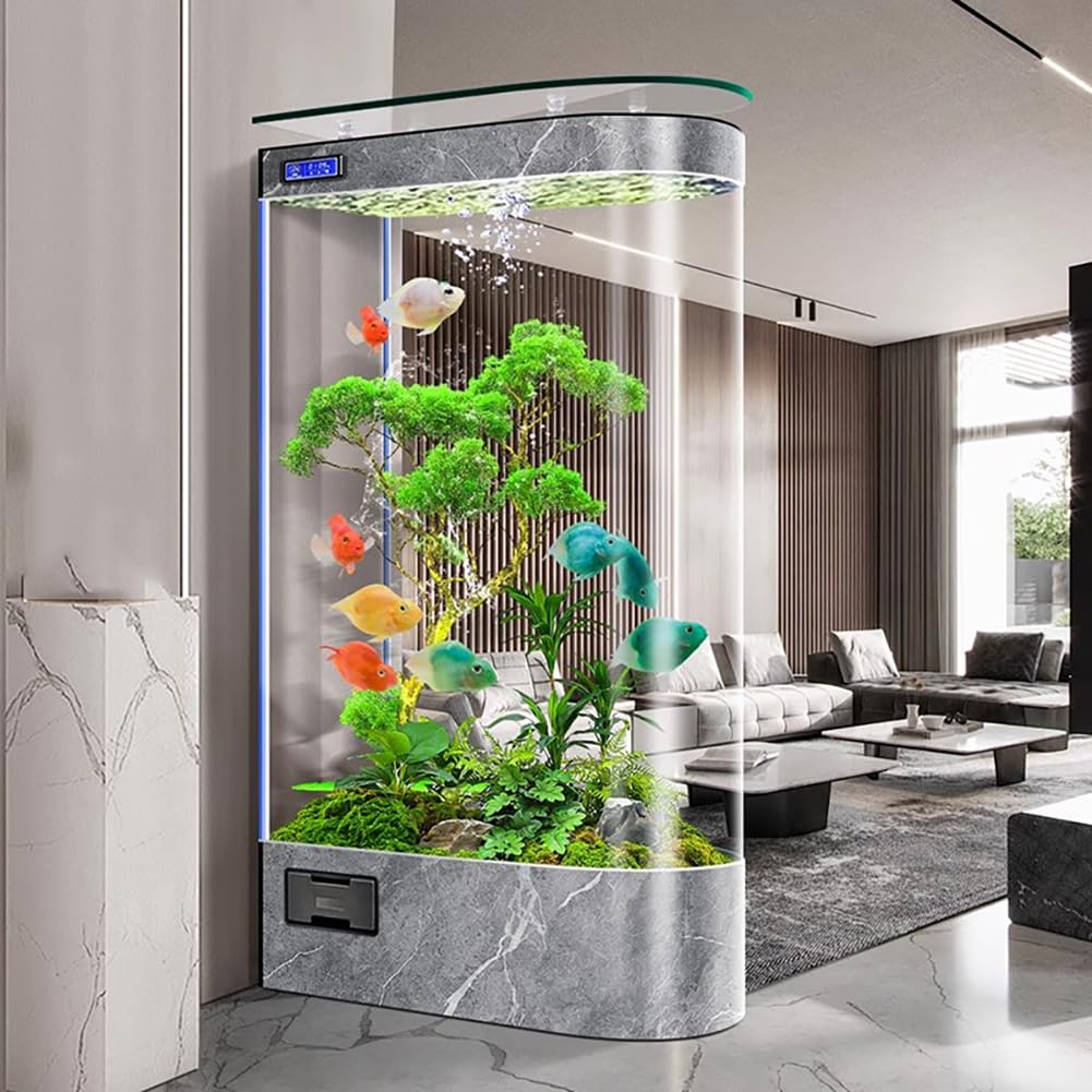 Acuario De 85 Galones con Bomba De Agua Tres En Uno, Moderno Y Grande para Exhibir En La Sala De Estar, Pecera De Vidrio, Kit De Acuario Inteligente,F