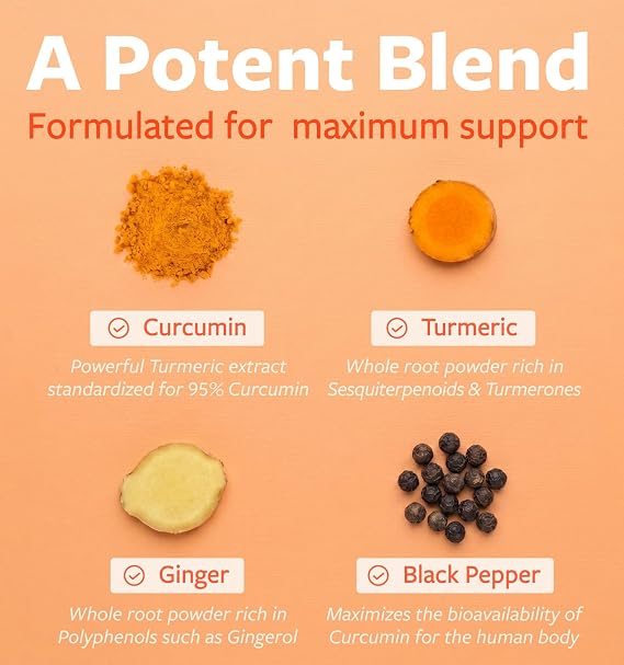 Organic Turmeric Ginger Black Pepper Supplement - High Potency Organic Turmeric Curcumin Capsules with Ginger & Black Pepper for Enhanced Benefits and Absorption - Vegan & Non-GMO (4 Month Supply)